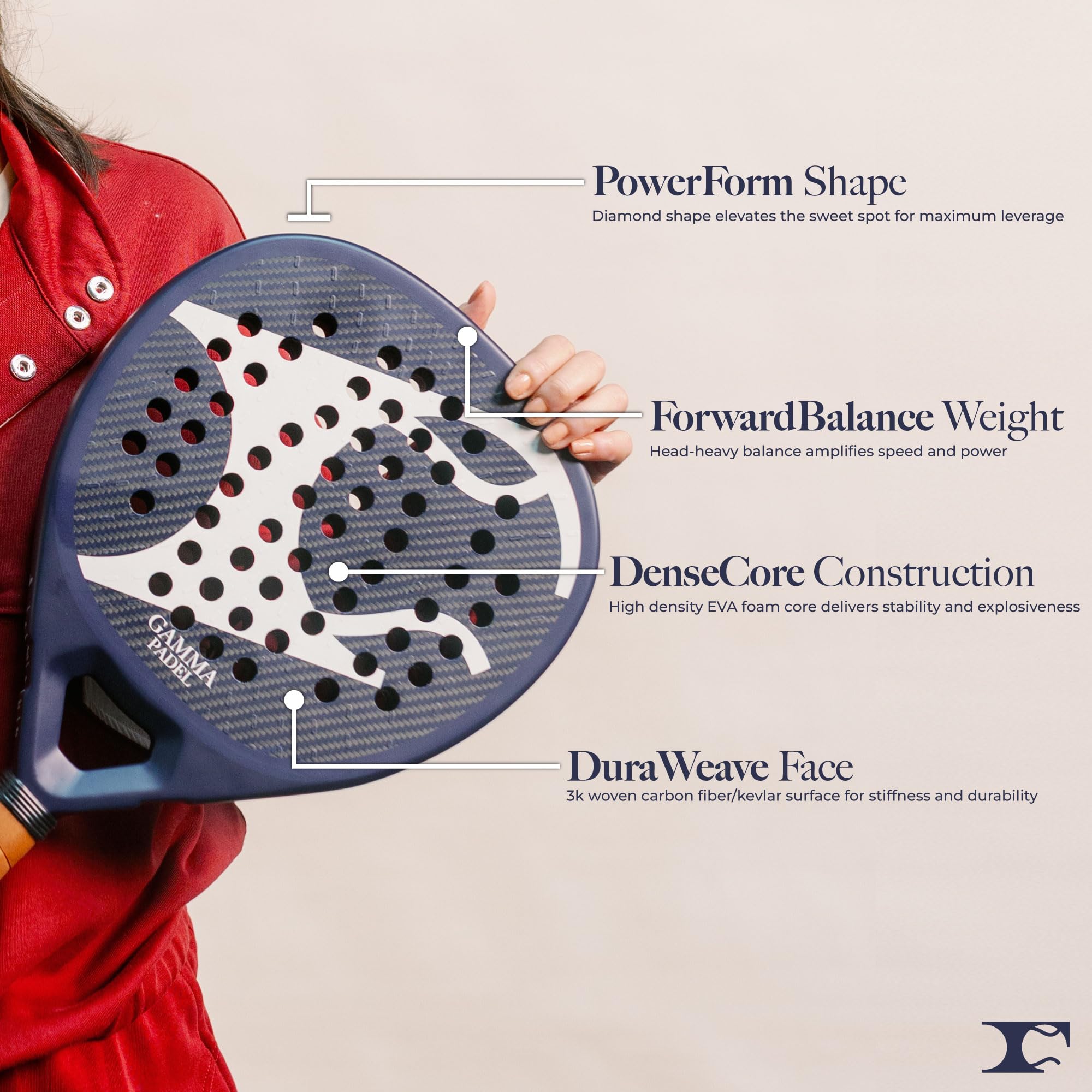 GAMMA Sullivan - Racchetta da padel a forma di diamante per giocatori intermedi, superficie in fibra di carbonio e kevlar, nucleo in EVA ad alta densità, design ad alta resistenza, con copertura per
