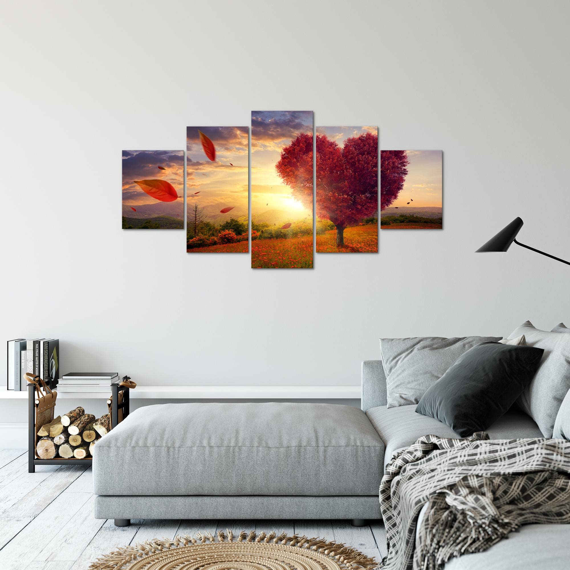 Runa Art Murali Da Parete Autunno Albero Cuore 5 Pezzi Quadro Tela Non