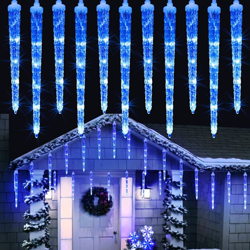 Joomer Blue Christmas Icicle Lights, 13FT 20 Tubes 90 LED 8