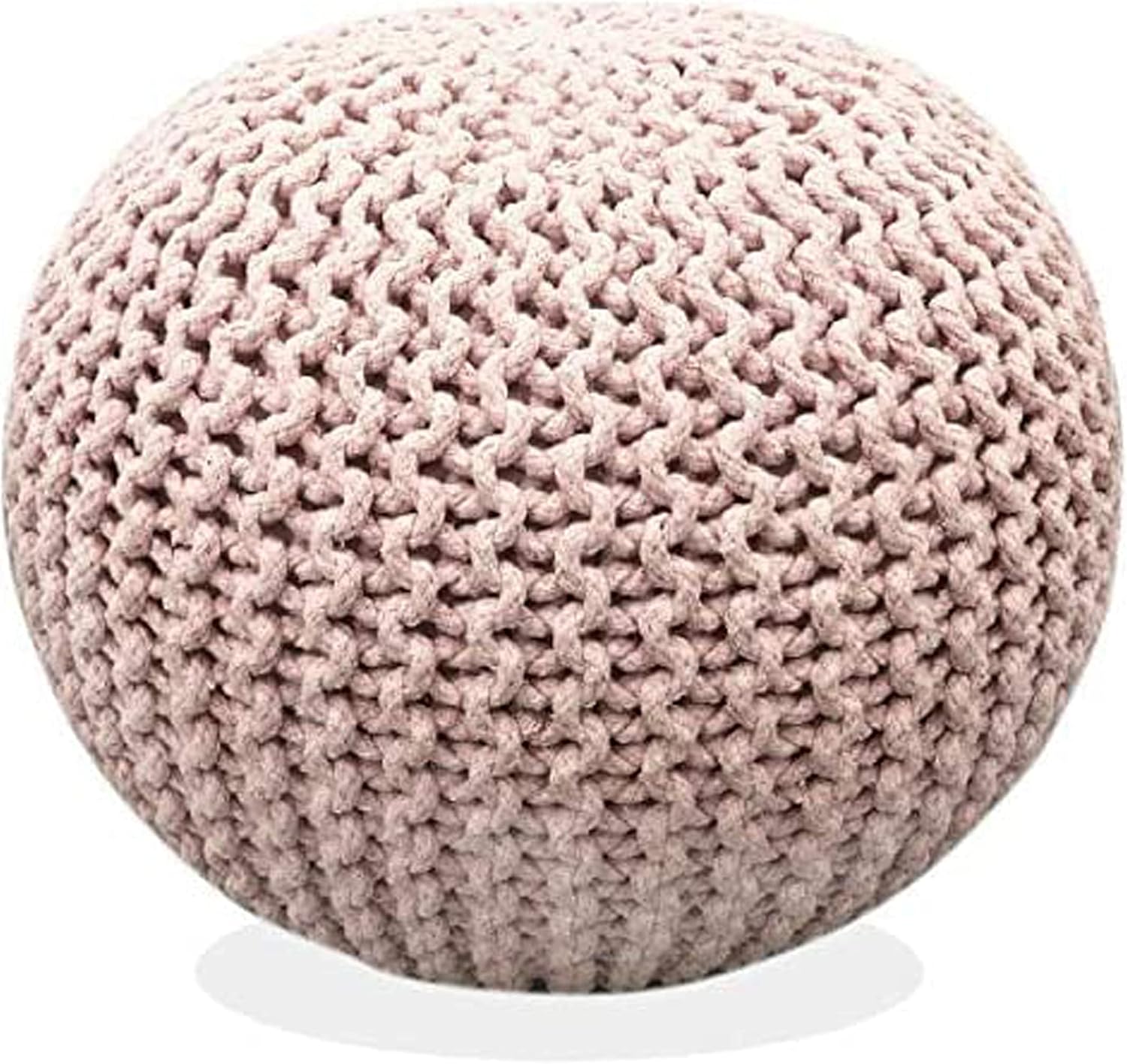 FRELISH DECOR Round Pouf Ottoman Hand Knitted 100% Cotton Pouf Foot Stool - Knitted Bean Bag - Floor Chair for Living Room Bedroom - Foot Rest for Couch (20 Diameter x 14 Height) - Cloud Pink