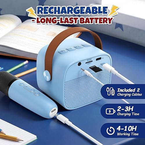 Miniatura 9 de YLL Mini máquina de karaoke para niños, altavoz portátil con 2 micrófonos inalámbricos, los mejores juguetes de Navidad y cumpleaños 2025, regalos