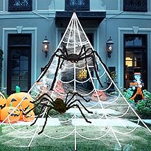 SIXVALA 200" Spider Webs Halloween Decorations + 60" Giant Spider, 36" Large Scary Spider with Triangular Huge Spider Web for Indoor Outdoor Halloween Yard Decor, Costumes Parties, Haunted House Décor