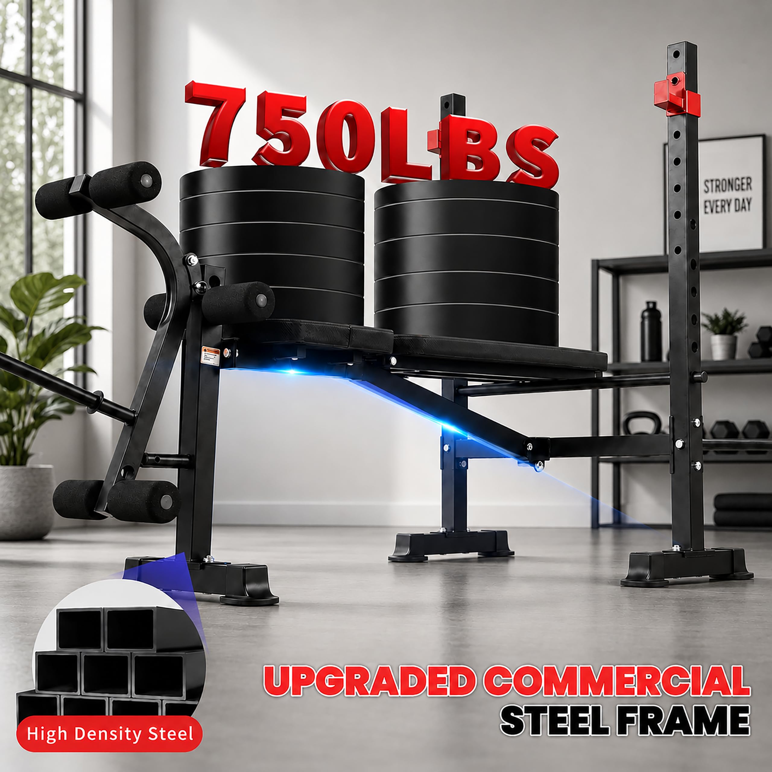 1500LB 8 IN 1 Weight Bench with Lat Pulldown and Leg Extension/Curl, Foldable Bench Press with Preacher Curl & Rack, Workout Benches with Safety Bar Catches for Home Gym(US Stock)