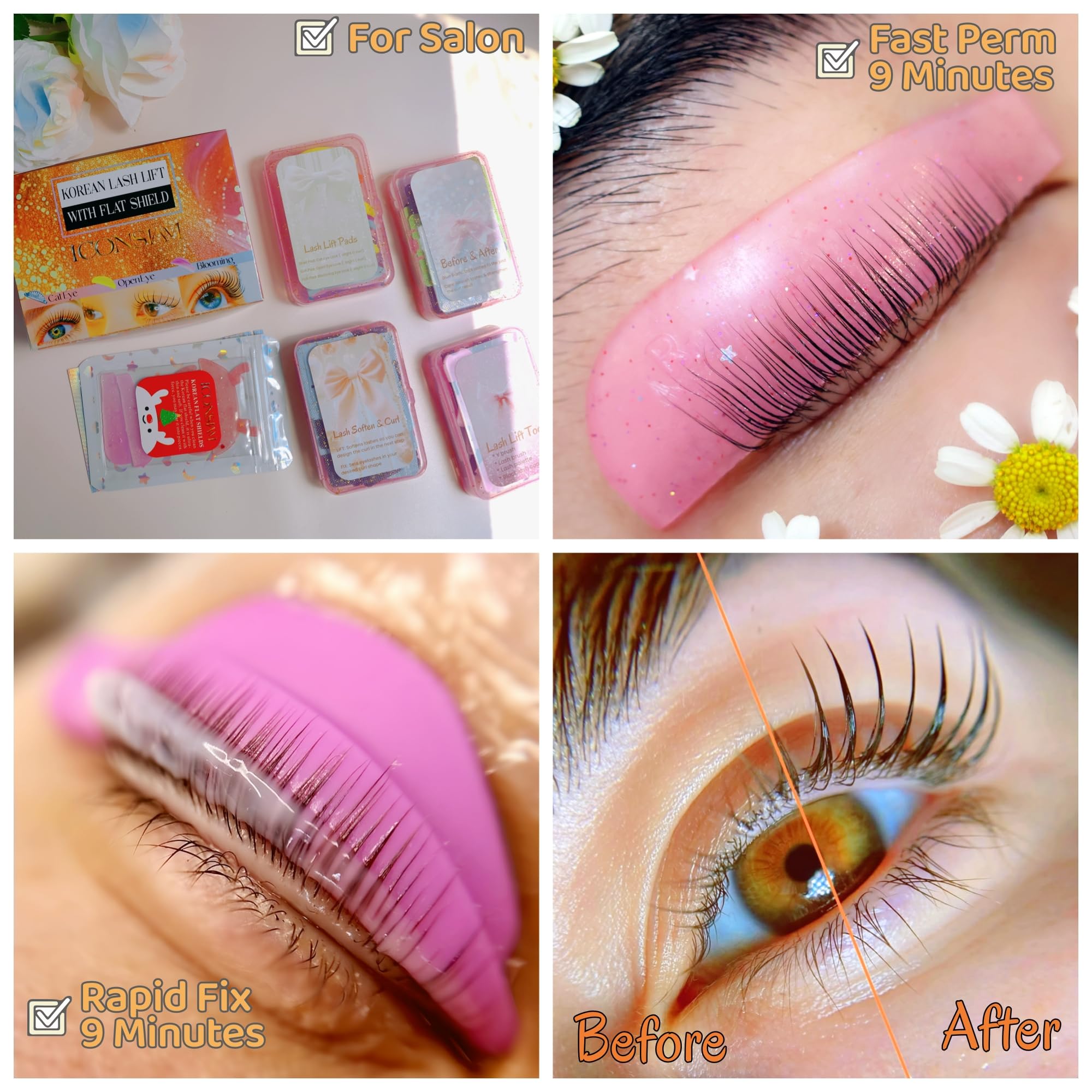Korean Lash Lift Kit with Flat Shields, Curl Pads & 15 Applications (Rose)