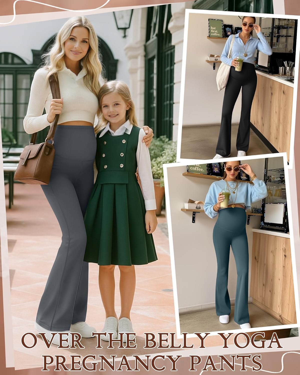 3 Pack Maternity Flared Leggings Over The Belly Yoga Bootcut Stretchy Pregnancy Pants Lounge Mama Soft Trousers(Peacock Blue, Dark Gray, Black,Small)