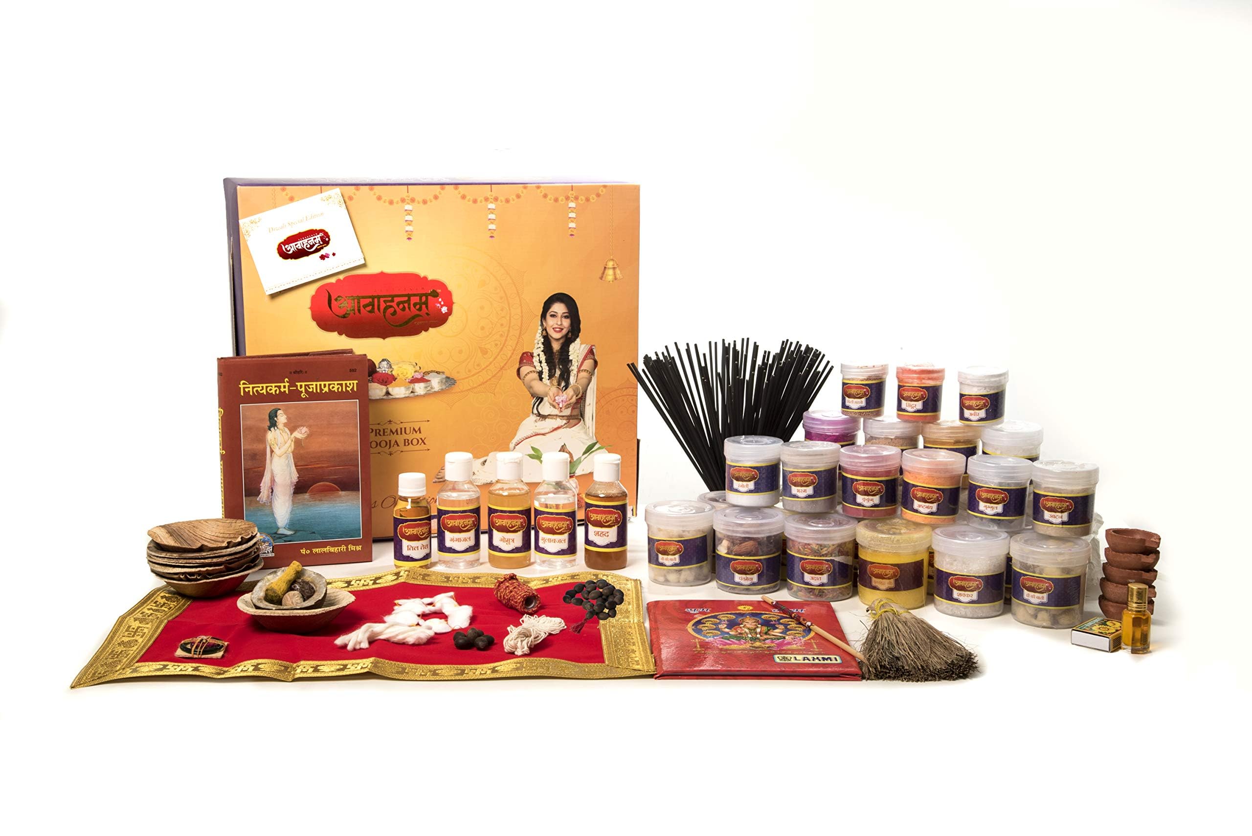 Divine Enterprises Monthly Pooja Box with Diwali Edition Laxmi Puja/Pujan Items with Puja Vidhi -Well Sanitized During and After Packaging