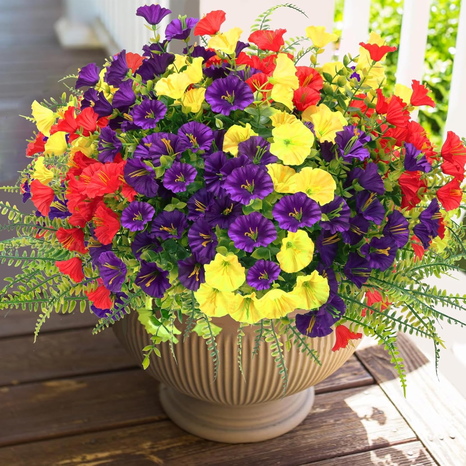 Artificial Flowers for Outdoor,12Bundles UV Resistant No Fade Silk Morning Glory, Realistic Fake Fern for Garden Patio Window Box image 2