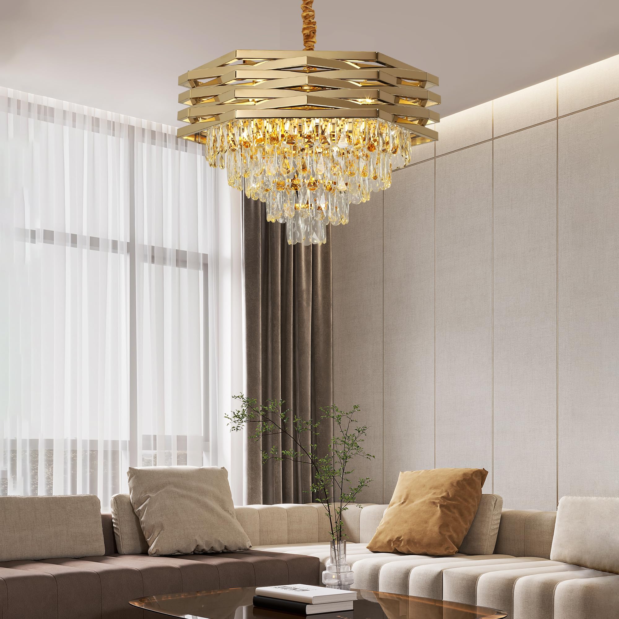 Moderno Lampadario Di Cristallo Oro Lampadari Rotondi Da 60 Cm Per Sala Da Pranzo K9 Lampadari A Sospensione A Soffitto A 5 Livelli Lampadario Grande Da Incasso Per Soggiorno Ingresso Foyer