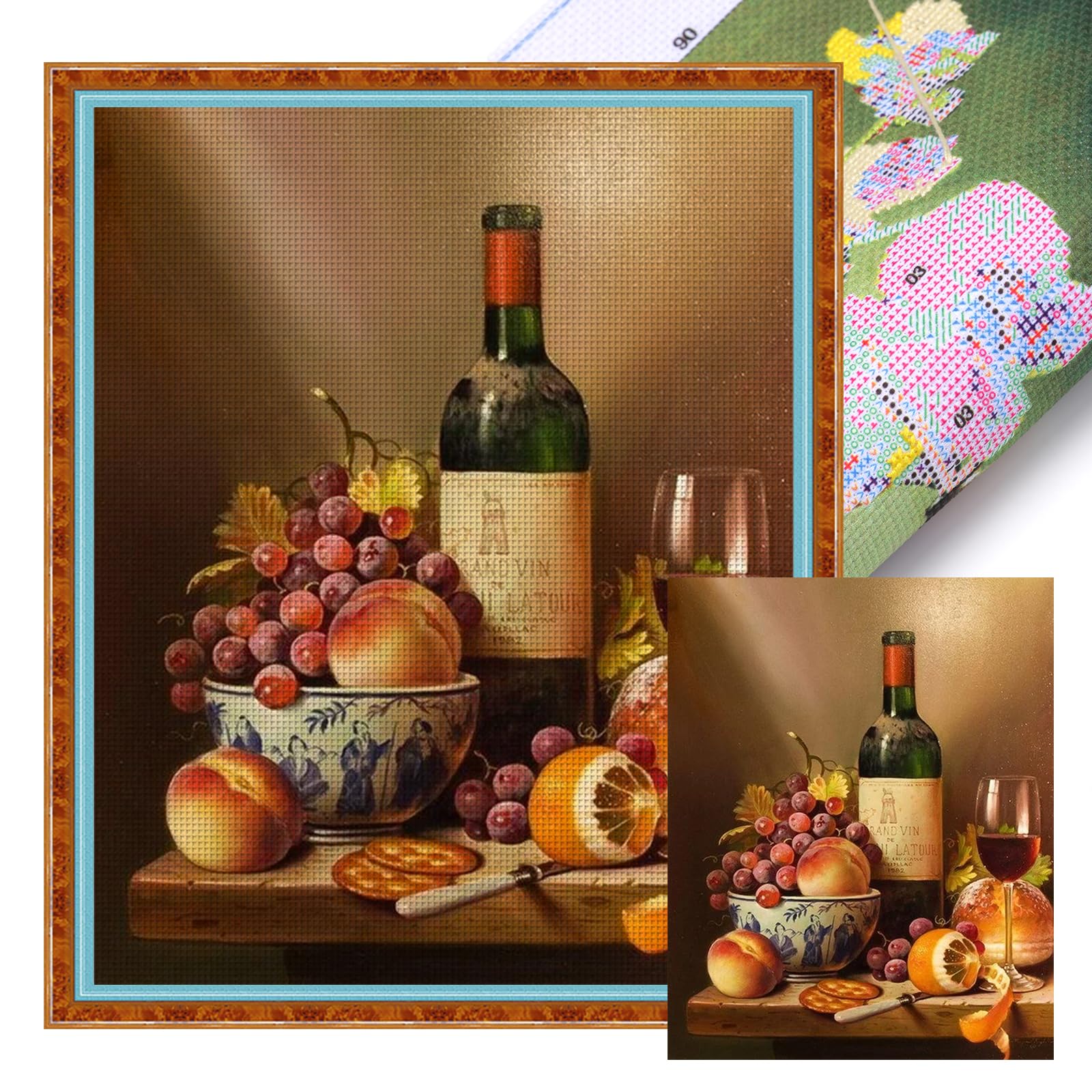 Poetrydraw 11Ctacc-11692__C__40x50 Red Wine Grapes Full 11Ct Diy Stamped Cross Stitch Kits 40X50cm For Home Decor (11Ctacc-11692 C 40X50)