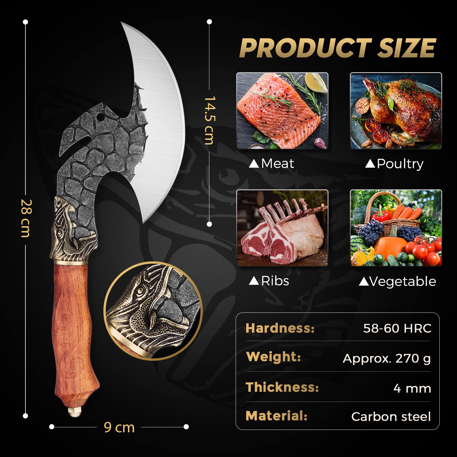 Golden Bird Cuchillo de deshuesar forjado a mano con funda de PU para BBQ Camping