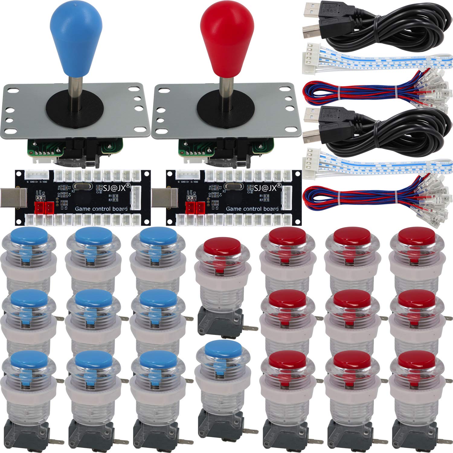 SJ@JX Arcade Game - Kit de control para 2 jugadores, botón de Microswitch de 4 y 8 vías Joystick cero retardo, codificador USB, mango de palo de lucha para PC MAME Raspberry Pi Retropie