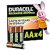 Duracell Rechargeable AA Batteries (Pack of 4), 2500 mAh NiMH, pre-charged, Our No.1 Longest Lasting Rechargeable Battery
