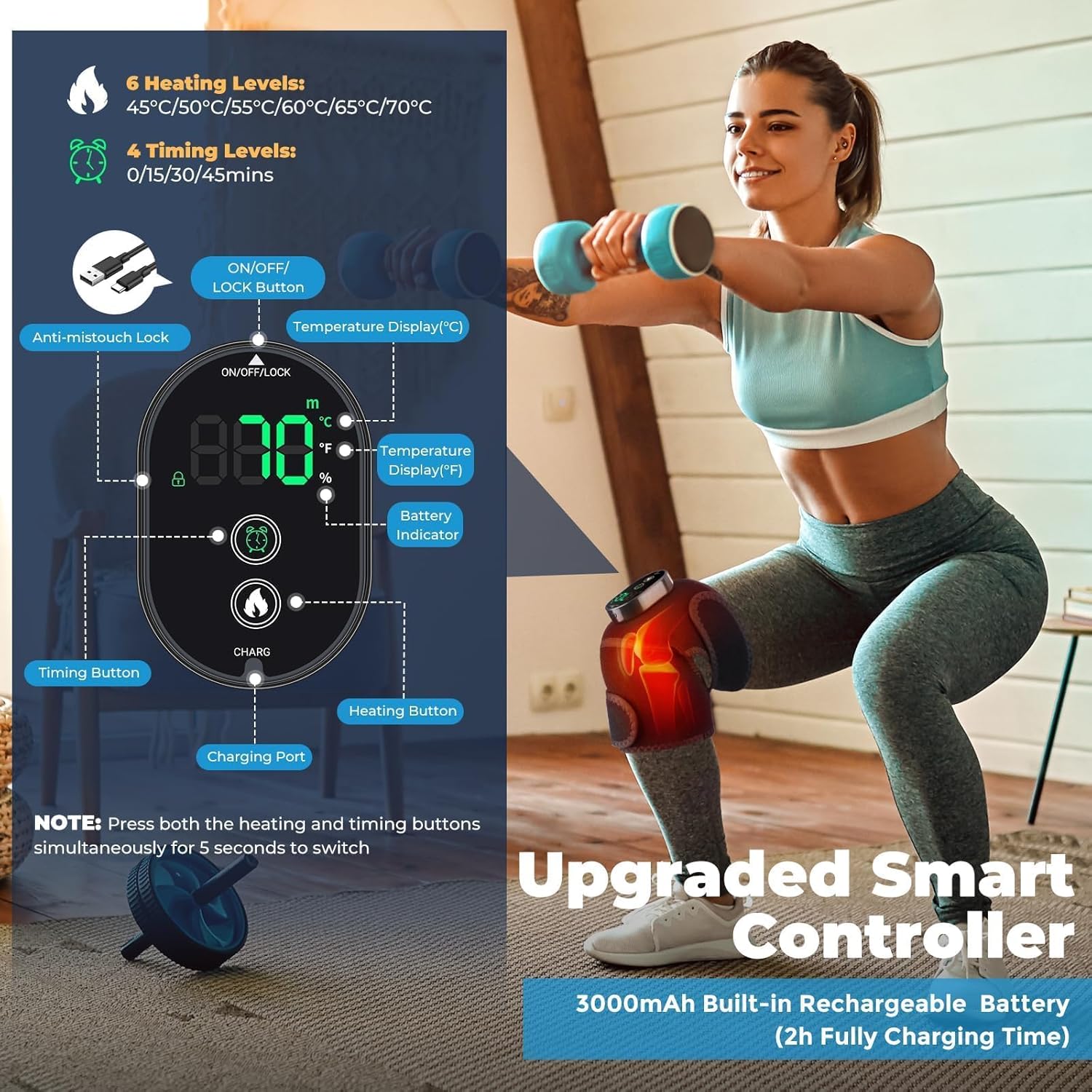 NORTHERN BROTHERS Knee Heating Pad to Keep Knee Warmers, Warm Heated Knee for Pain Relief, Portable Heated Knee Brace for Shoulder or Elbow - Image 4