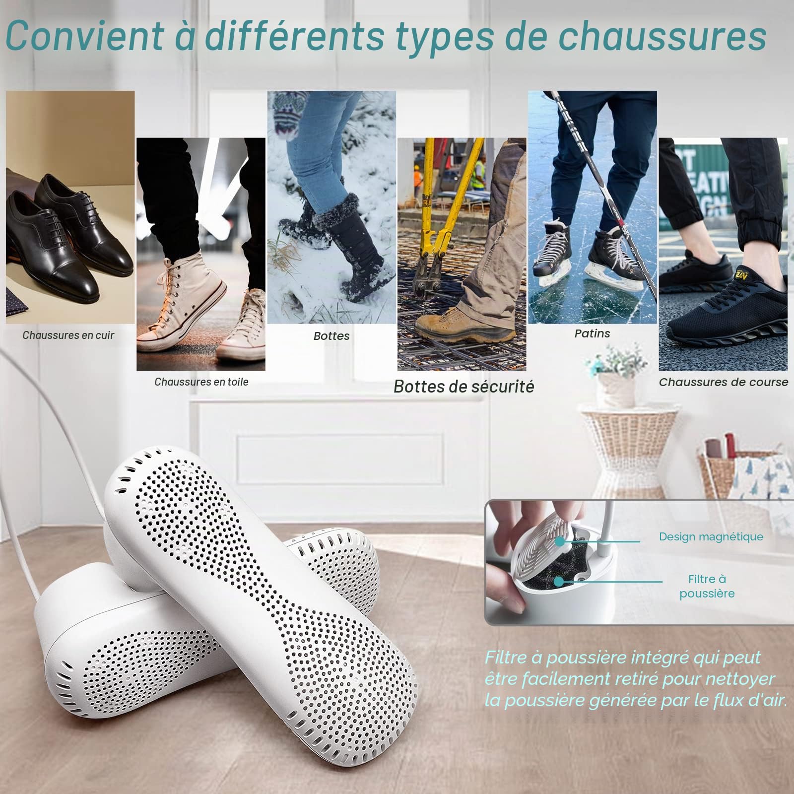 Voolex Sèche Chaussures, Électrique Ozone Stérilisation Désodorisant avec Minuterie, Bottes Chauffées Chaussettes Chaudes, Spécialement pour le Pied D'athlète, Forme de Pied Adulte | Faible Bruit