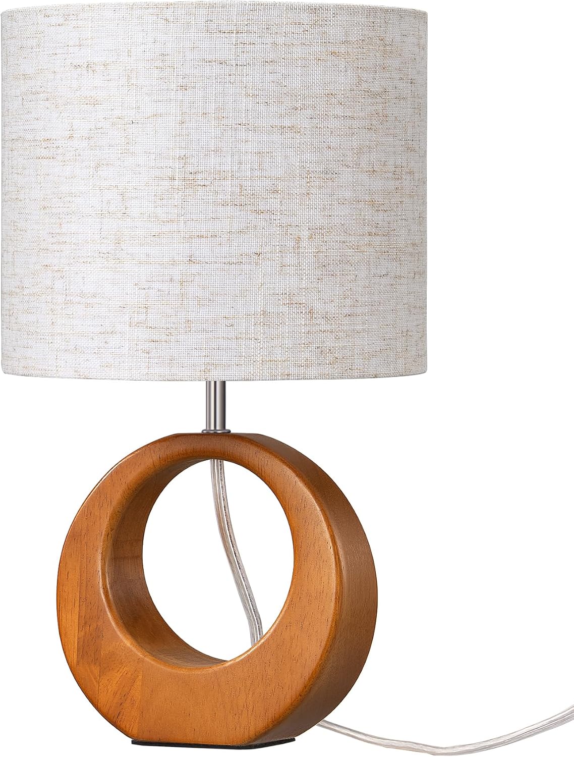 EDISHINE Small Wood Table Lamp, 13.4" Nightstand Lamp with Beige Linen Lampshade, ON-Off Switch, E26 Base, Modern Bedside Lamp for Living Room, Bedroom, Dark Rosewood
