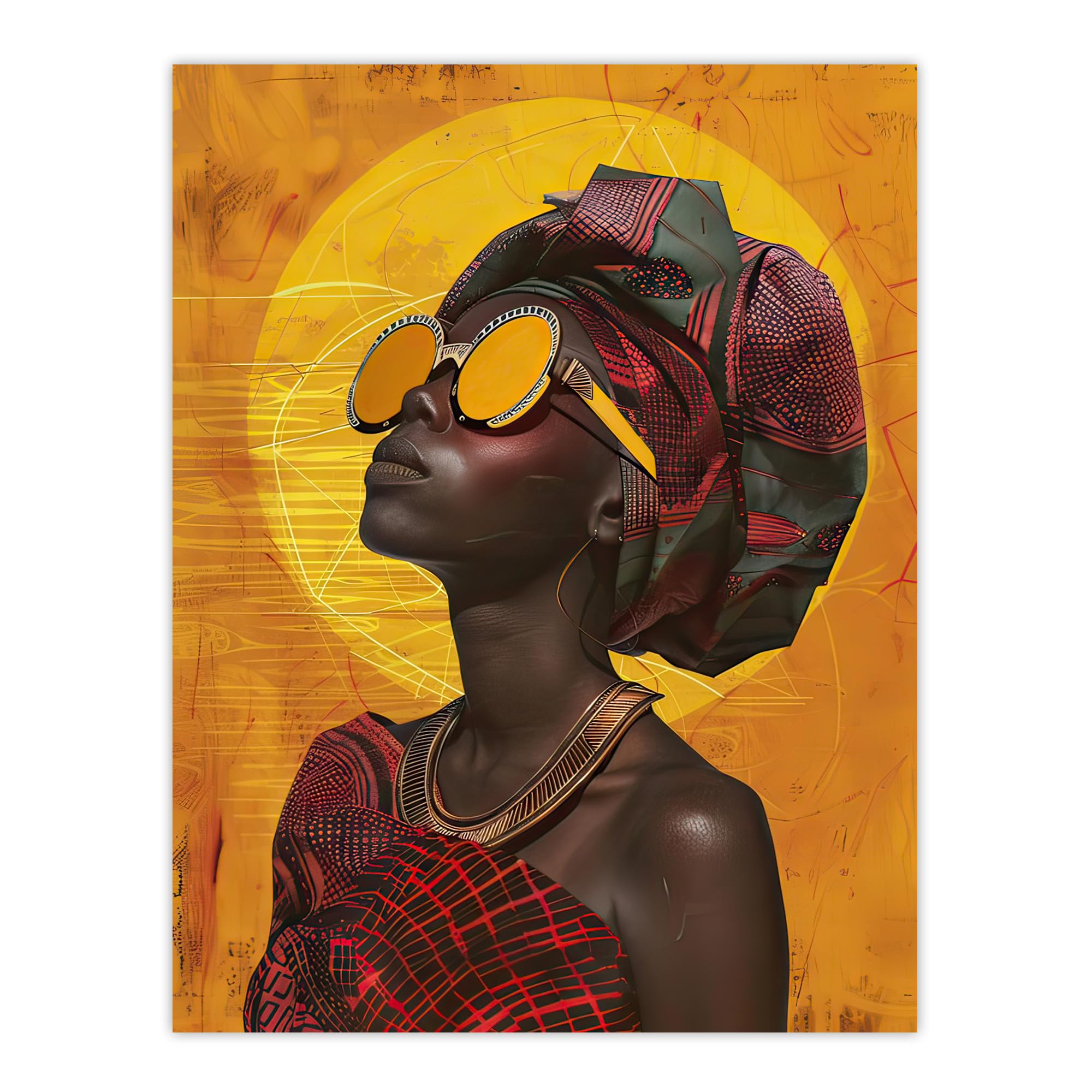 Artery8 Traditional African Dress Sun Painting Wall Art Print - Mustard, W24 inch x H32 inch