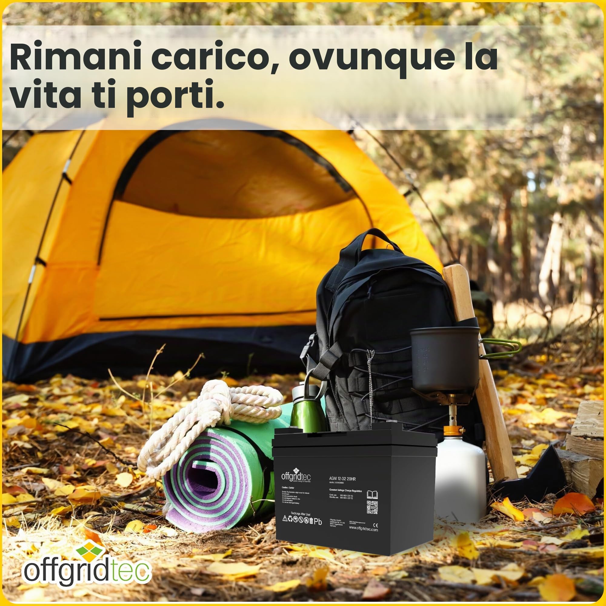 Offgridtec Batteria Solare AGM VRLA 12V 32Ah 20HR, Batteria AGM Deep-Cycle per Impianti Solari e Ibridi, Terminali a Vite M6, Bassa Autoscarica, Esente da Manutenzione, a Prova di Perdite