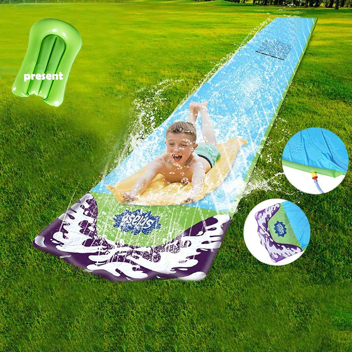 Slip and Slide for Adults Kids Backyard - 16FT Inflatable Water Slide, Giant Racing Lane Lawn Waterslide, Kids Pool Water Slides with Crash pad, Splash Sprinkler, Boogie Boards for Water Toys (XL) : Toys & Games
