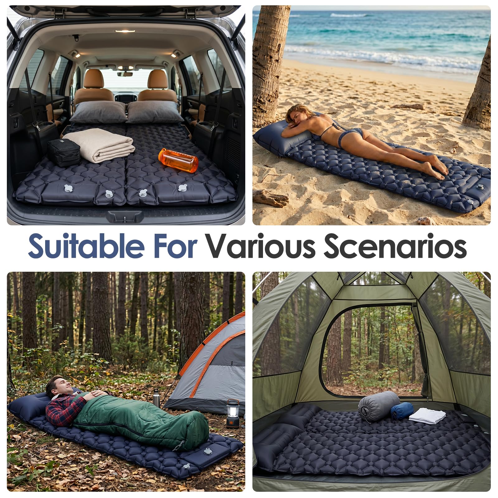 Journeyside Materassino da Campeggio Autogonfiante, Materassino Gonfiabile con Cuscino, Materasso da Campeggio in Nylon 40D, Impermeabile per Trekking Outdoor Zaino in Spalla Campeggio 190x60x5 cm