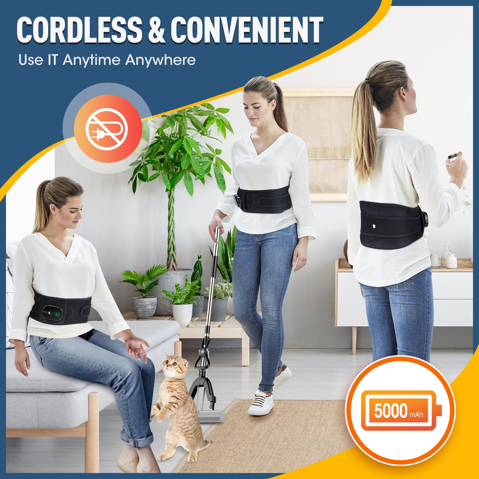 Tendina Di Riscaldamento Elettrico Per La Vita, Cintura Riscaldante Senza Fili Per Il Dorso Con Schermo Tattile Esclusivo, 3 Livelli Calore, 3 Modalità Massaggio, Per l'addome Con 5000mAh