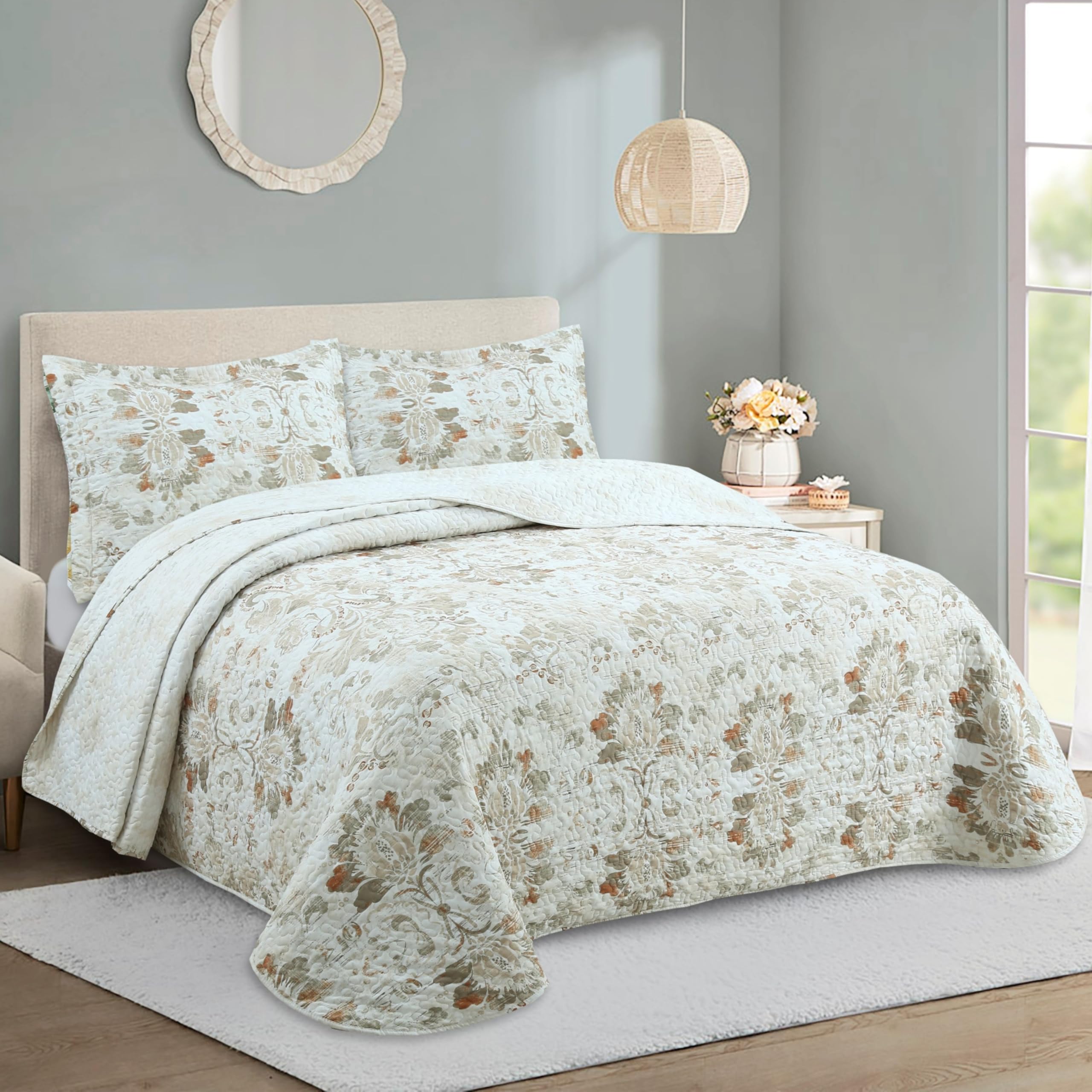 Colcha Boutí Cama 150 (250x270) Estampada para Verano y Entretiempo - Algodón y Poliéster - Cubrecama Ligero y Transpirable con 2 Fundas de Almohada (50x70) – Acabado en Punta Redonda (Ankara)