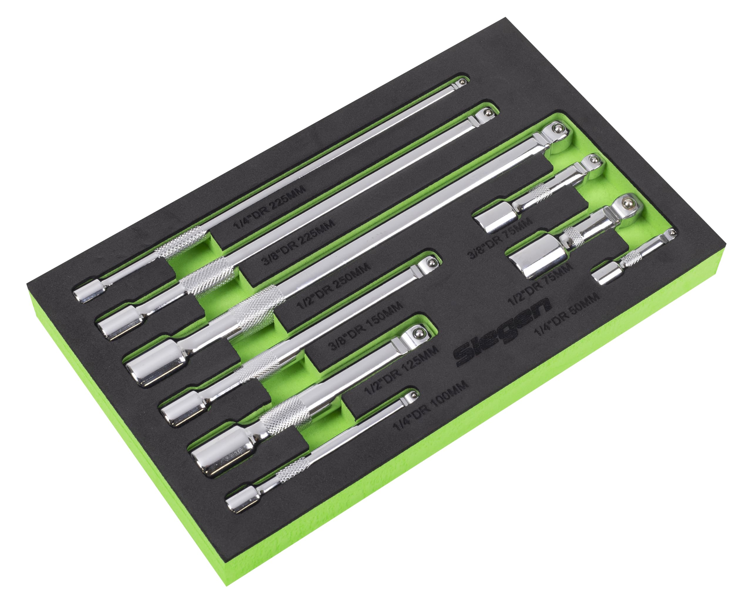 Sealey S01292 Extension Bar Set 1/4"", 3/8"" & 1/2""Sq Drive 9pc