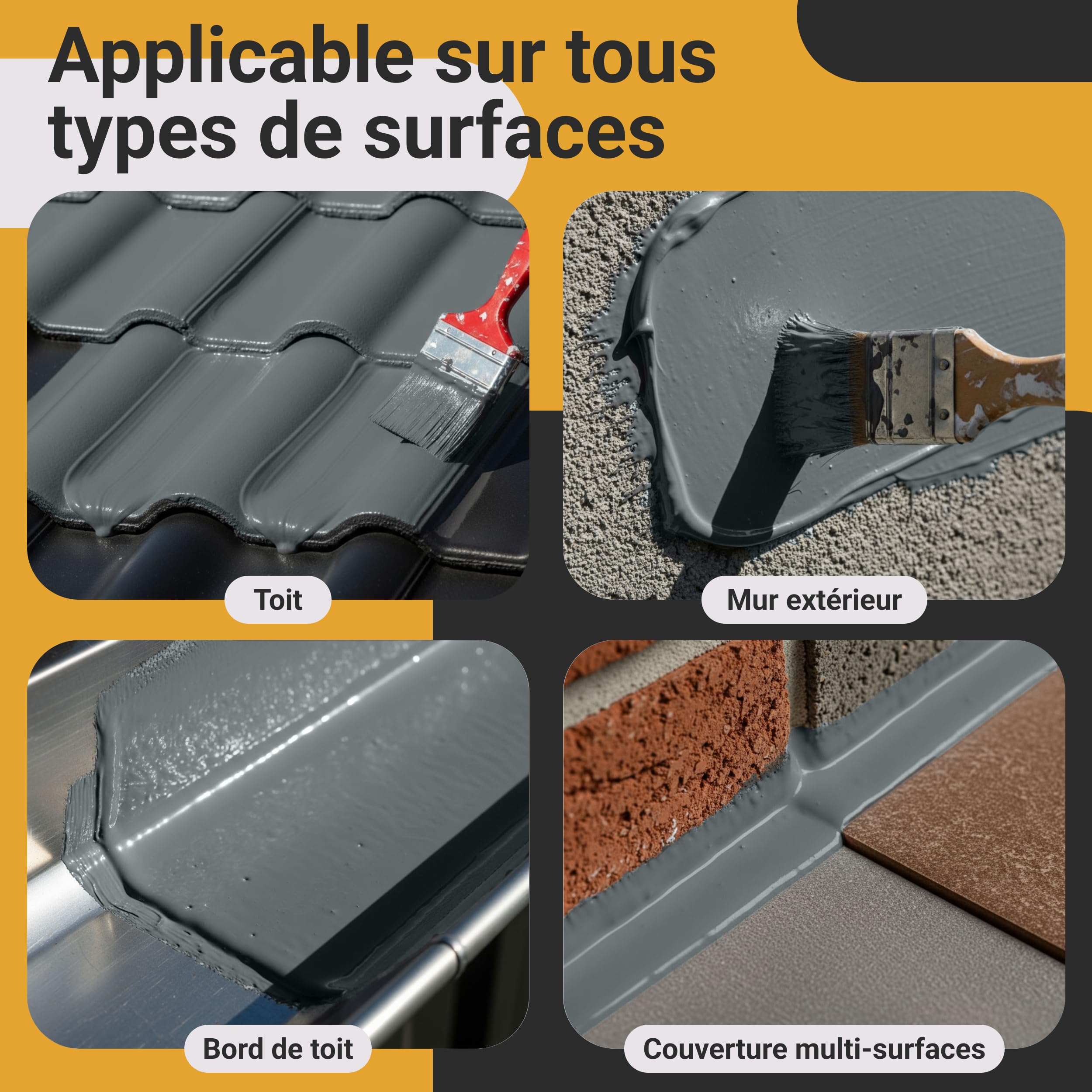 Produit Étanchéité Scellant Imperméable Liquide Gris 1500 ml PROXINOVA Résine Universelle pour Toitures, Murs Extérieurs, Cheminées, Gouttières, Résistante UV, Répare Fuites, Facile à Appliquer