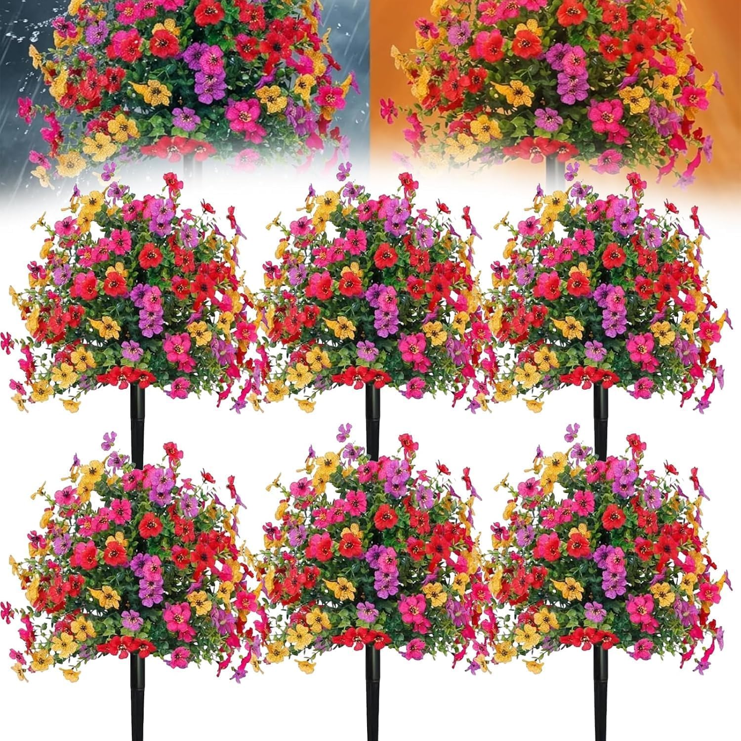 Pétunias artificiels avec tuteur pour remplacer les fleurs fannées de balcon en été