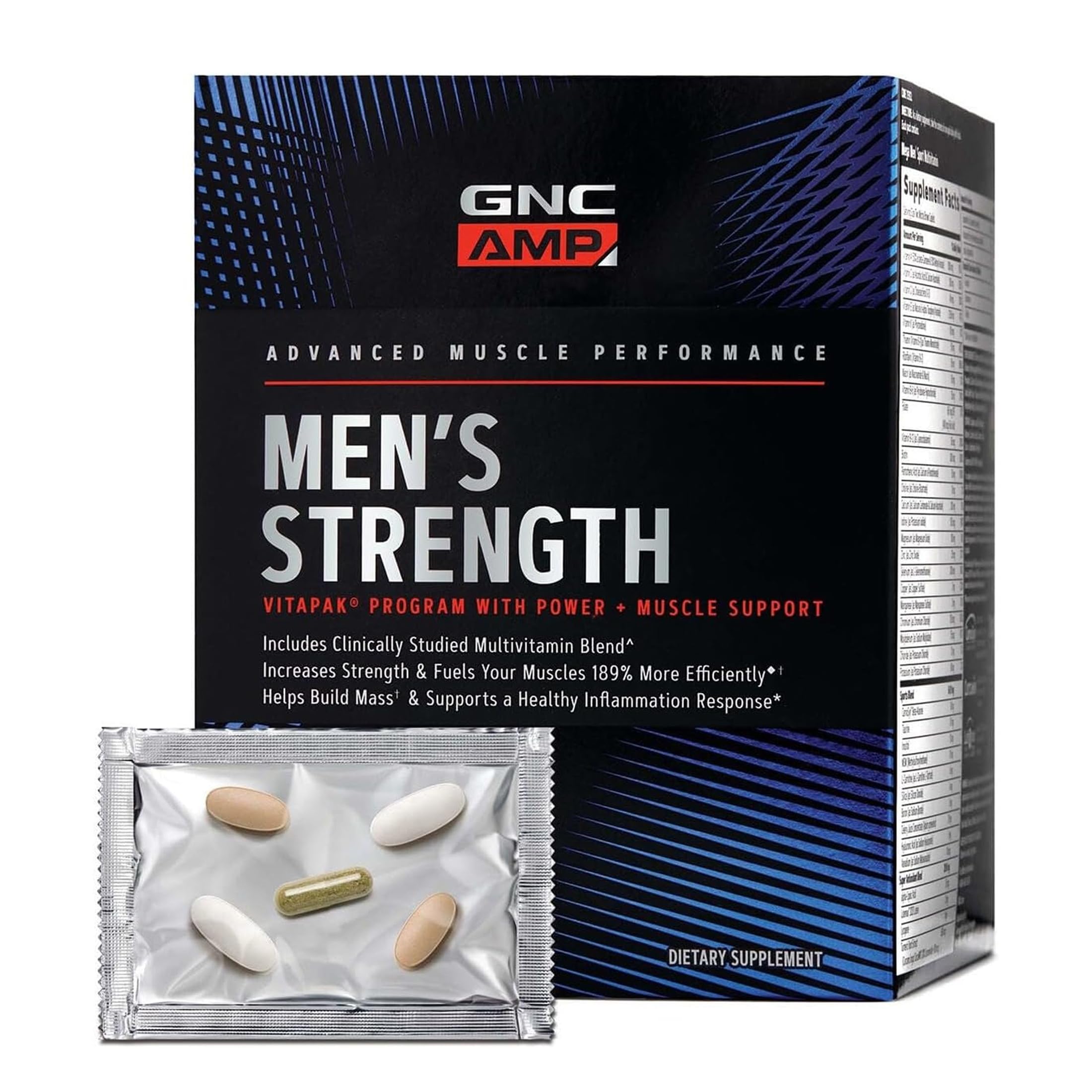 GNC AMP Men's Strength Vitapak Program, 3 Products in 1 Pack, 30-Day Supply