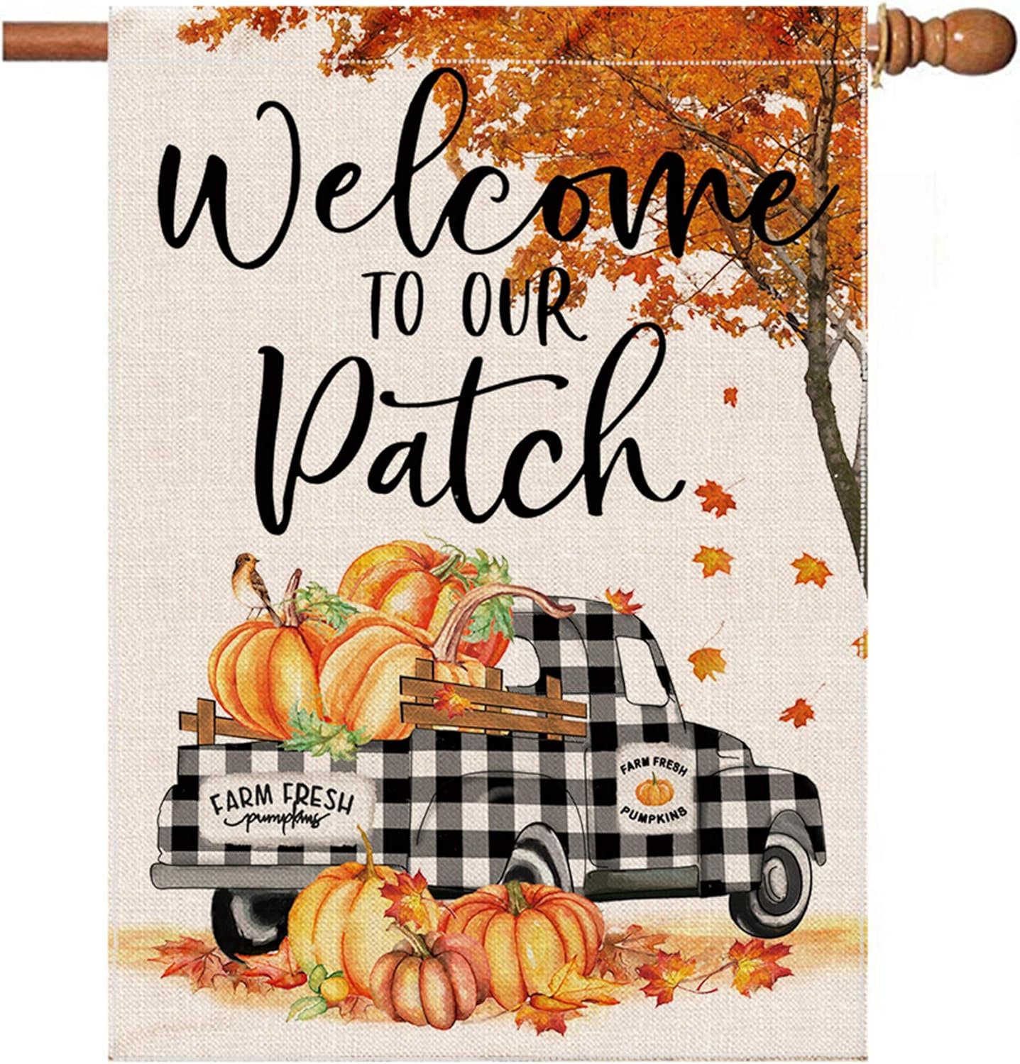 pinata Fall House Flag 28x40 Inch, Fall Leaves Pumpkin Flags Double Sided, Decorative Banners Buffalo Check Truck Outdoor Decorations Seasonal Yard Decor : Everything Else