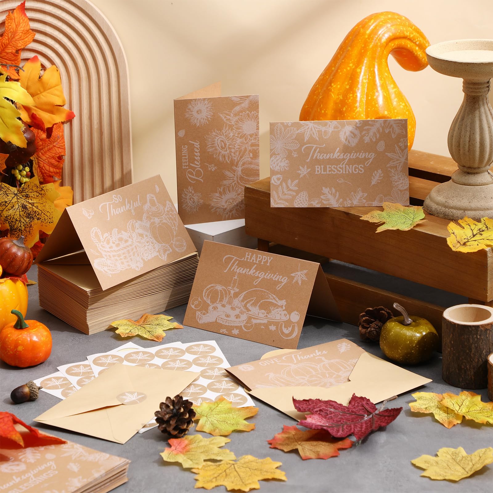Set di 200 biglietti di auguri per il Ringraziamento, in carta kraft, con buste, adesivi, regali di ringraziamento per amicizia, feste, feste, 10 x 15 cm