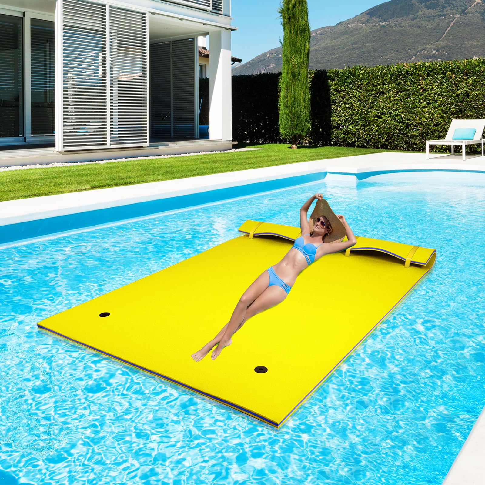 Homasis Colchoneta Piscina de 3 Capas de Espuma XPE con Diseño de Almohada, Flotador de Agua Enrollable, Esterilla Flotante para Mar, Playa, Océano