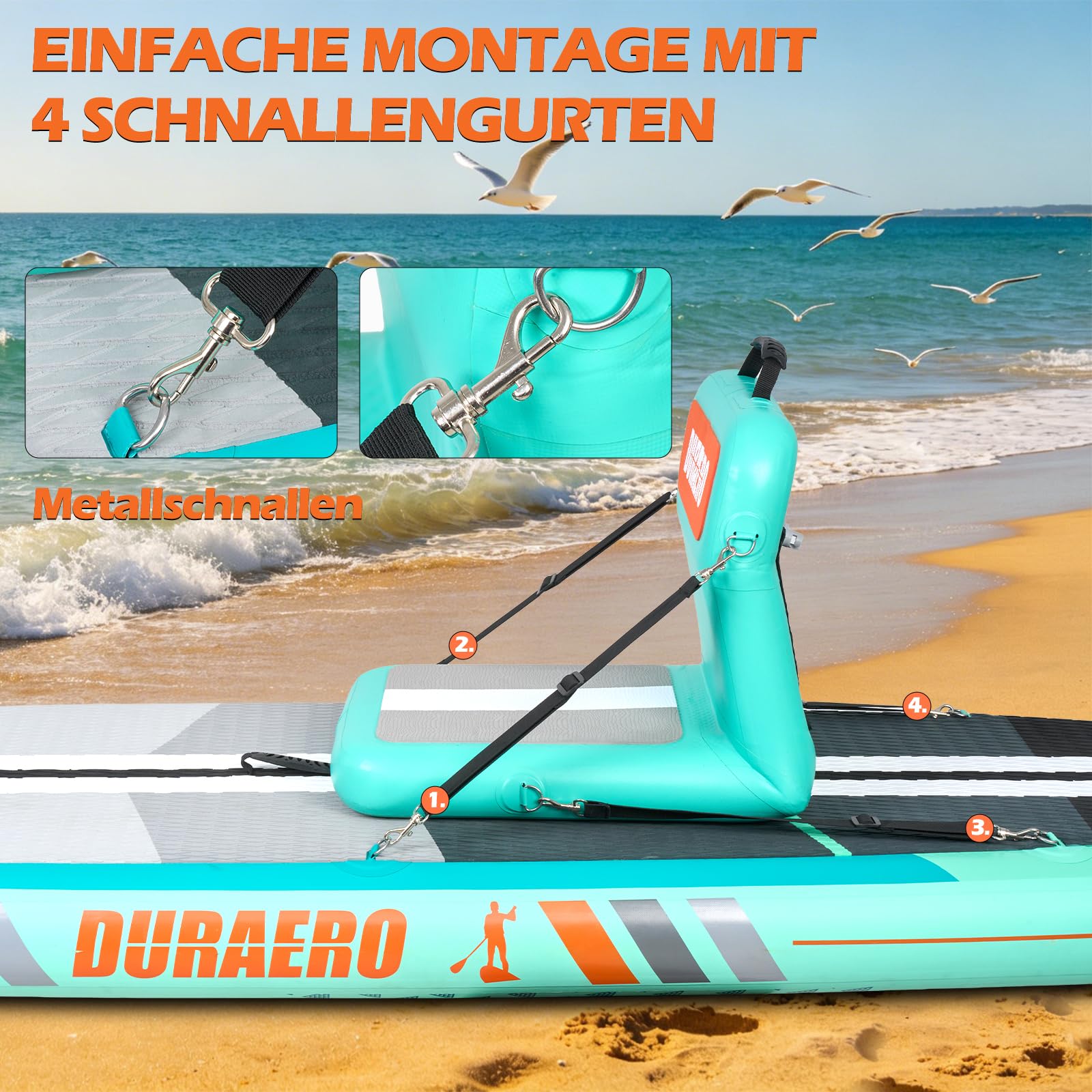 DURAERO Asiento inflable para kayak con respaldo, asiento de SUP y kayak con superficie antideslizante EVA, asiento cómodo para accesorios de tabla de paddle up