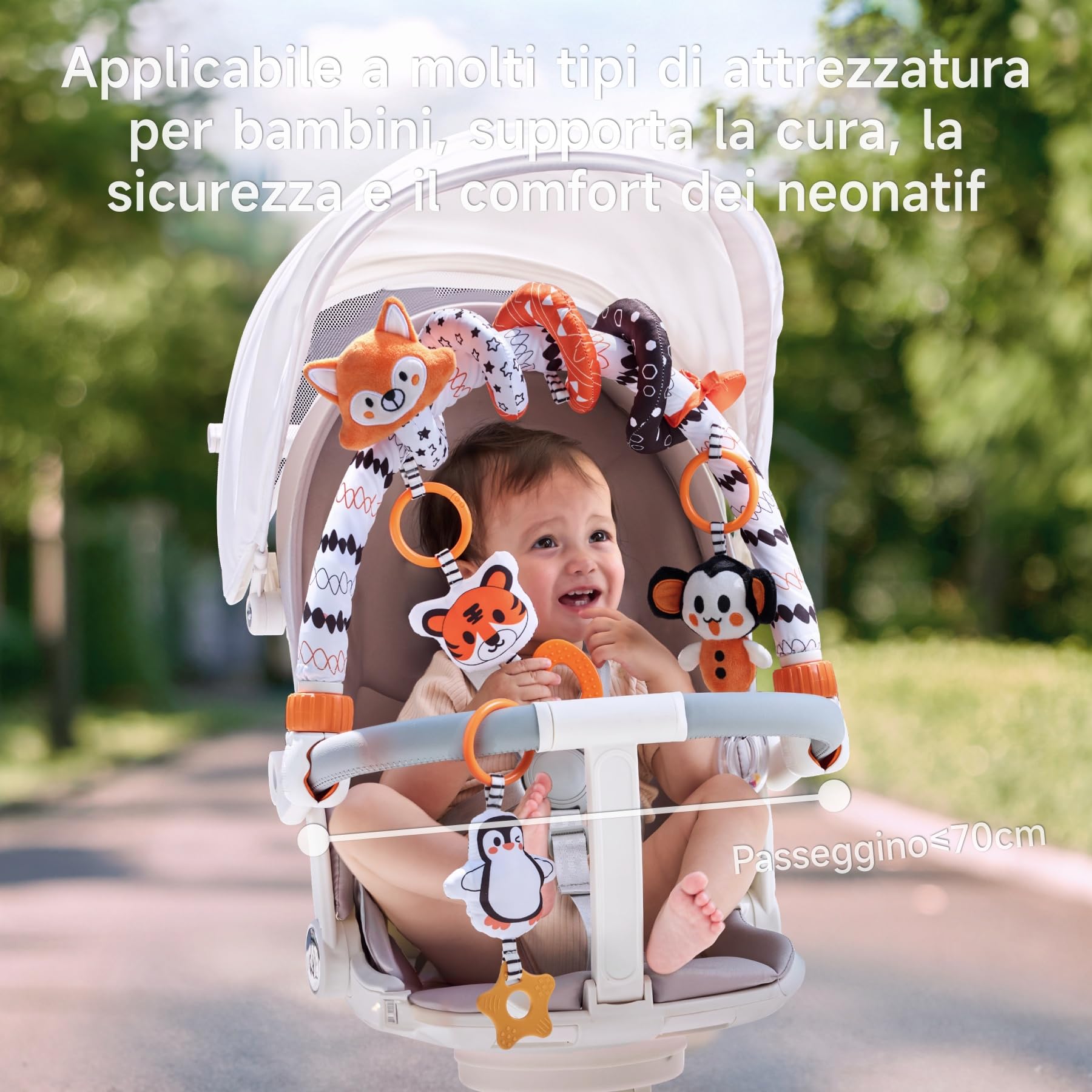 TUMAMA 2 In 1 arco e Giochi Spirale da Passeggino Per Neonato 0 3 6 9 12 Mesi, Peluche spiral passeggini Giocattolo Gioco Per Neonati Bambina Ragazzo, Auto Clip On Carrozzina Con Sonaglio Teether