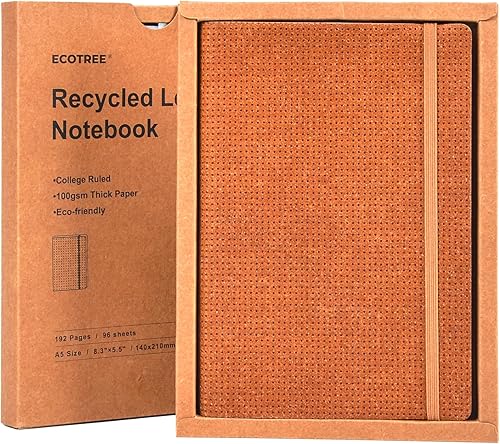 ECOTREE Cuaderno de rayas universitarias, cuaderno rayado de cuero reciclado para escribir, viajes, diario, trabajo, oficina, suministros escolares,