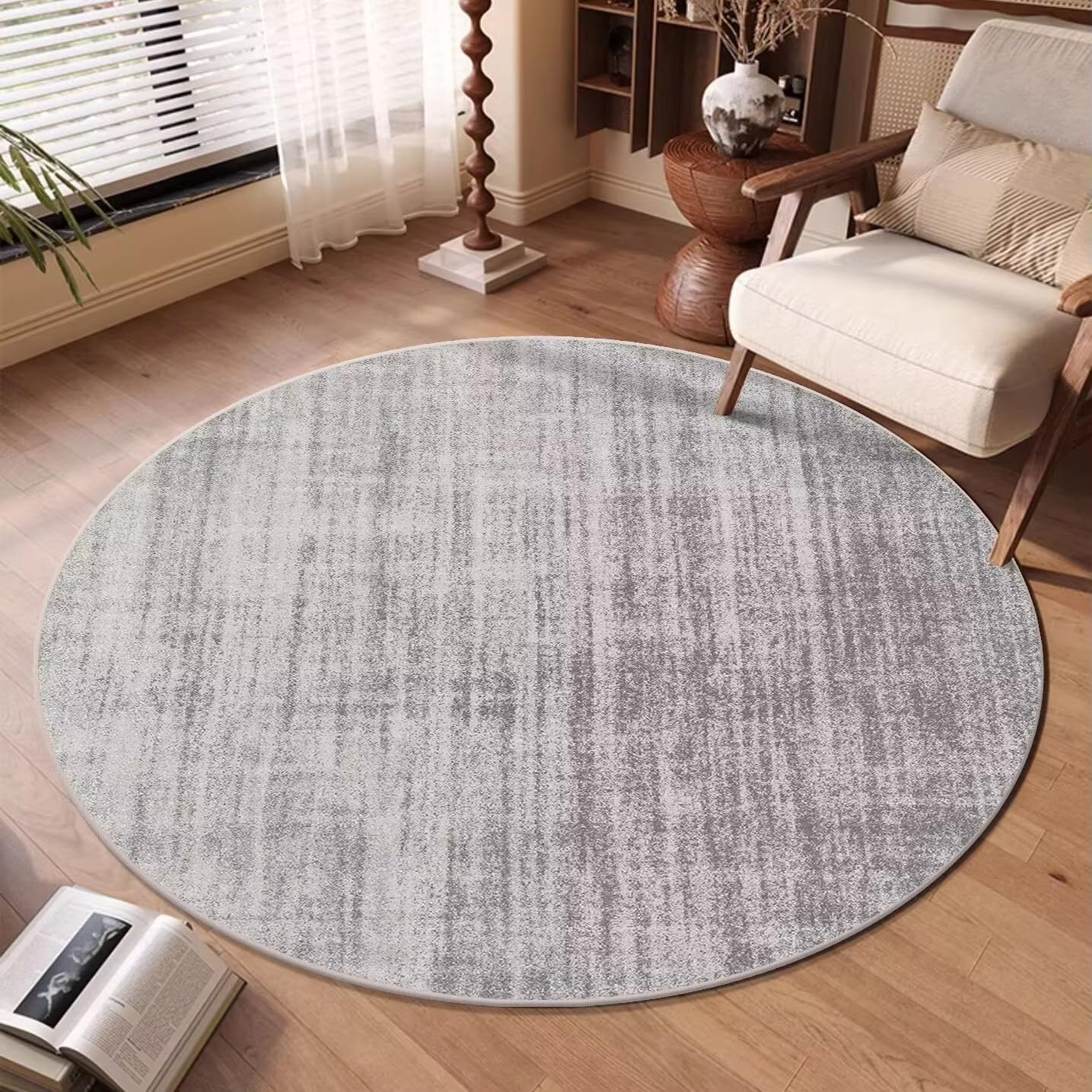 Tapis rond moderne abstrait 170 cm à poils courts anti-dérapant pour salon