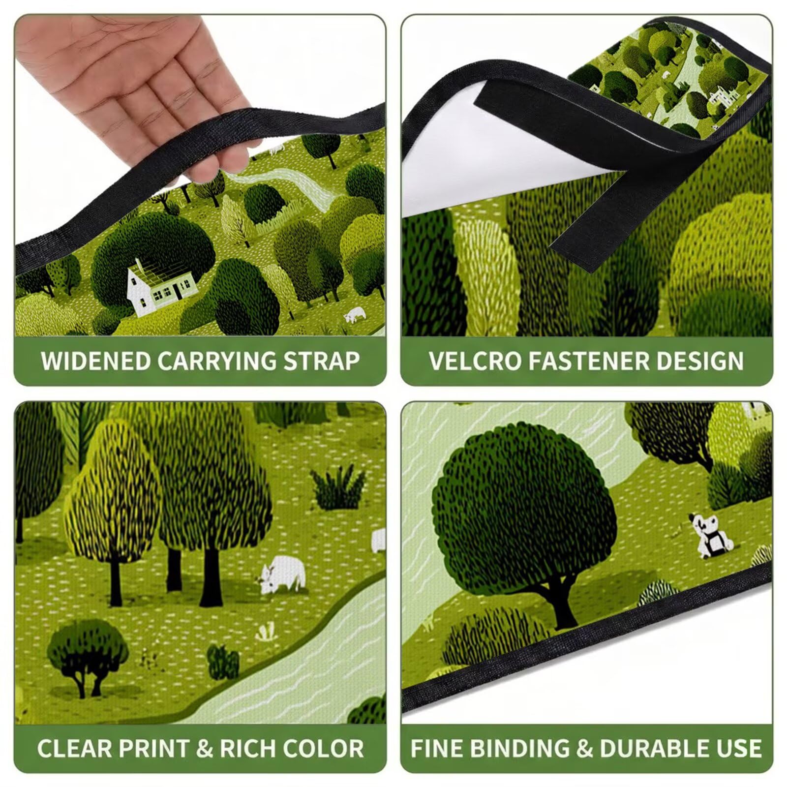 Couverture Pique Nique Grande 200x300cm,Outdoor Couverture Imperméable,Pliable Tapis de Plage Dos en PVC Anti-Sable,Picnic Blanket pour Camping Accessoires,Jardin,Parc,Famille - Ferme verte (1) UZ-582