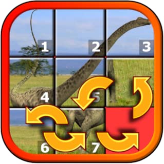 Kids Dinosaur Rex Slide Puzzle 15 - mystic squares shape rearranging mosaic game suitable for developing brainy older aged children