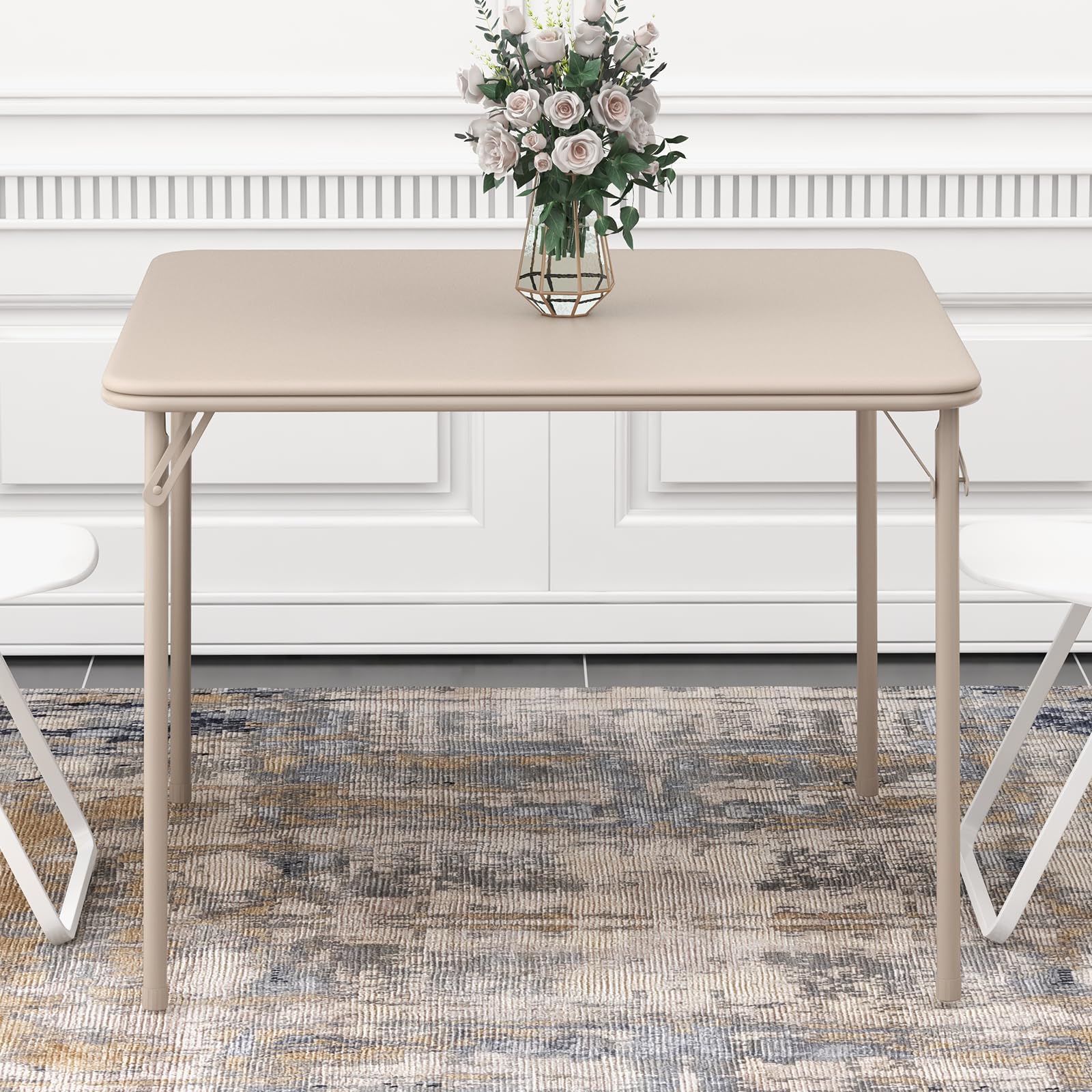 Mesa Plegable Portátil, Fácil de Plegar y Ahorra Espacio, Uso Versátil para Salón, Dormitorio y Cocina, Beige, 96×96×70 cm