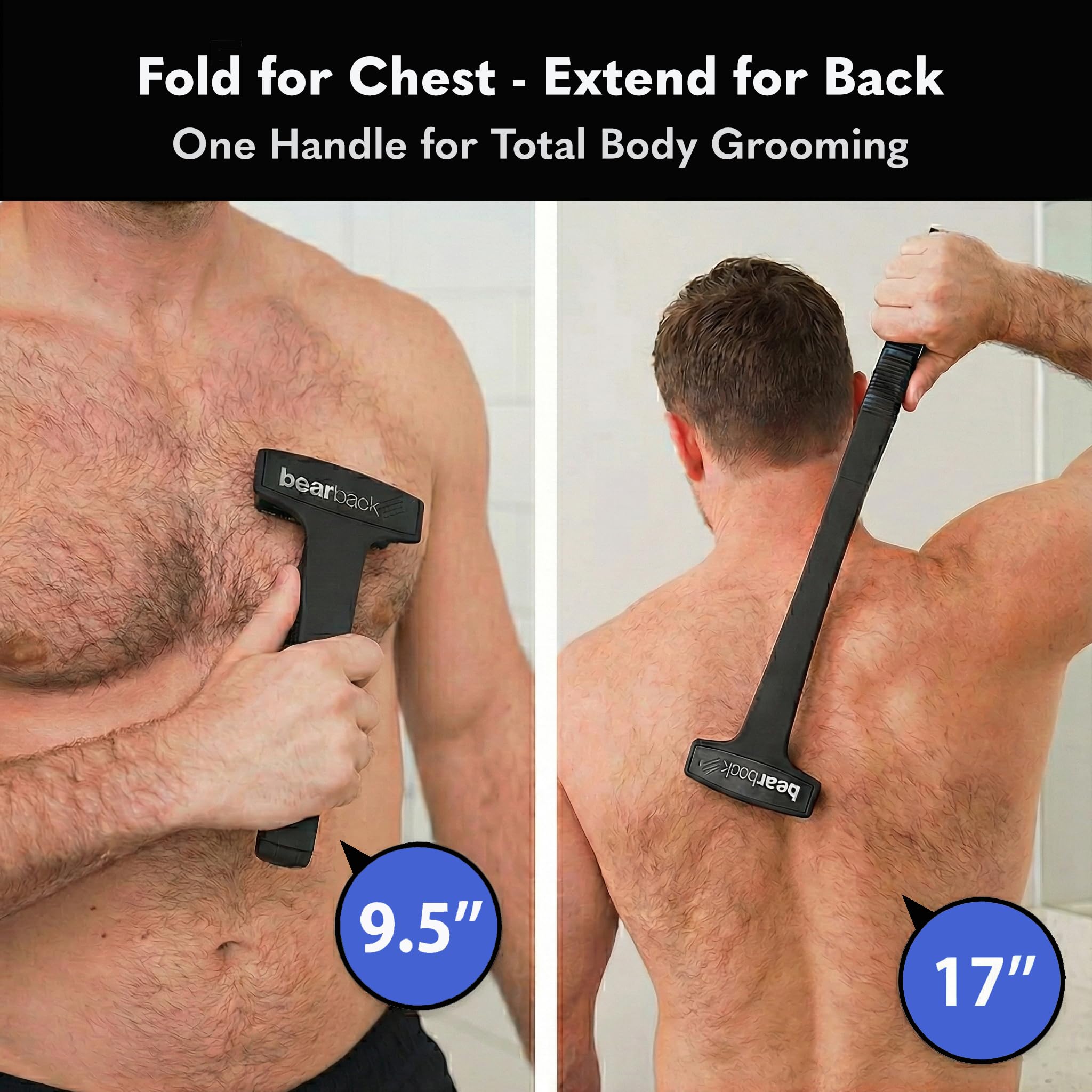 Bearback Paquete de repuesto de cartucho de afeitado: juego de 4 soportes de afeitado pivotantes de triple hoja de acero inoxidable. Se adapta al mango original bearback