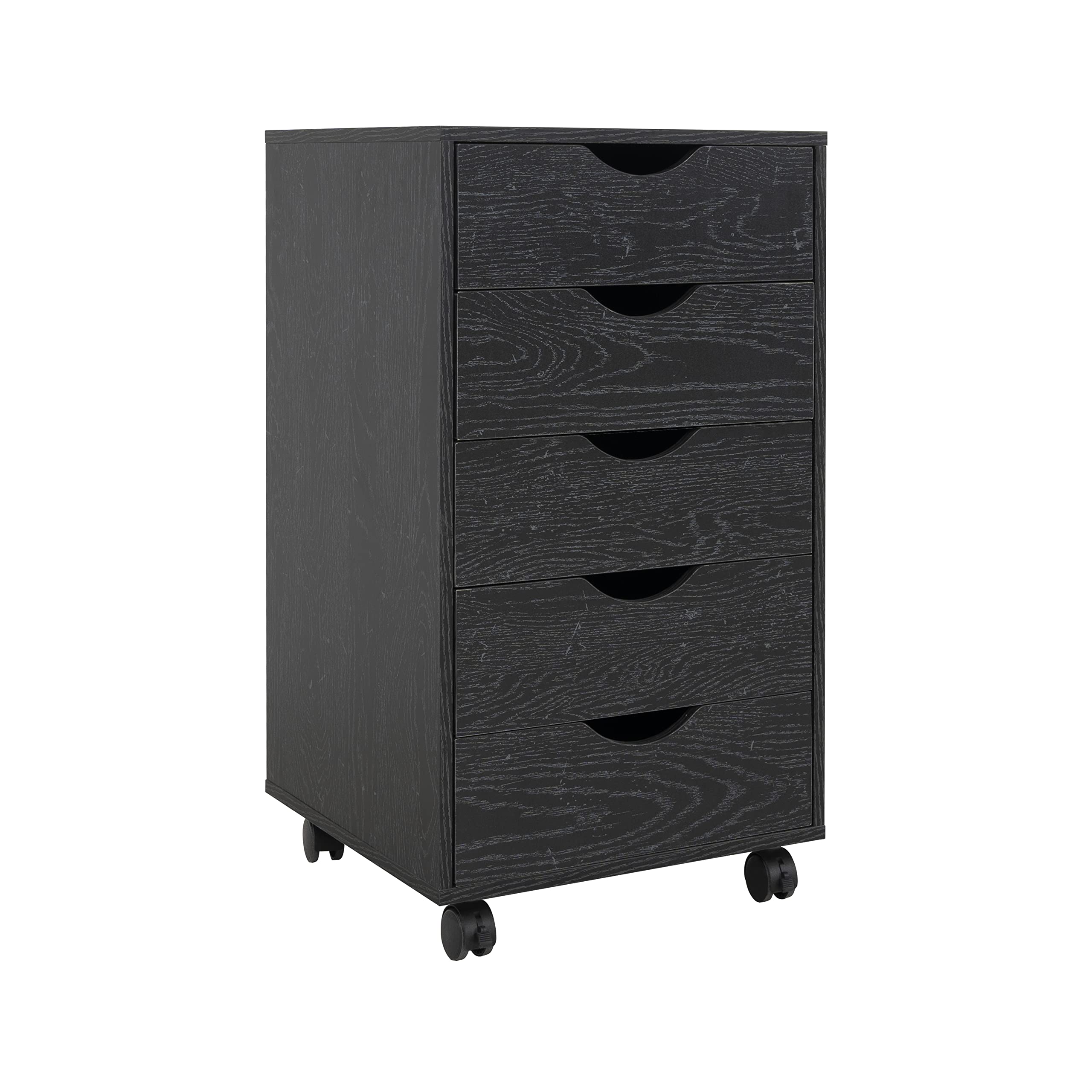 Naomi Home 5 Drawer Office Storage File Cabinet Under Desk Cabinets for Organization Filing with Wheels, Printer Stand Storage, 180 lbs Capacity, Distressed Black