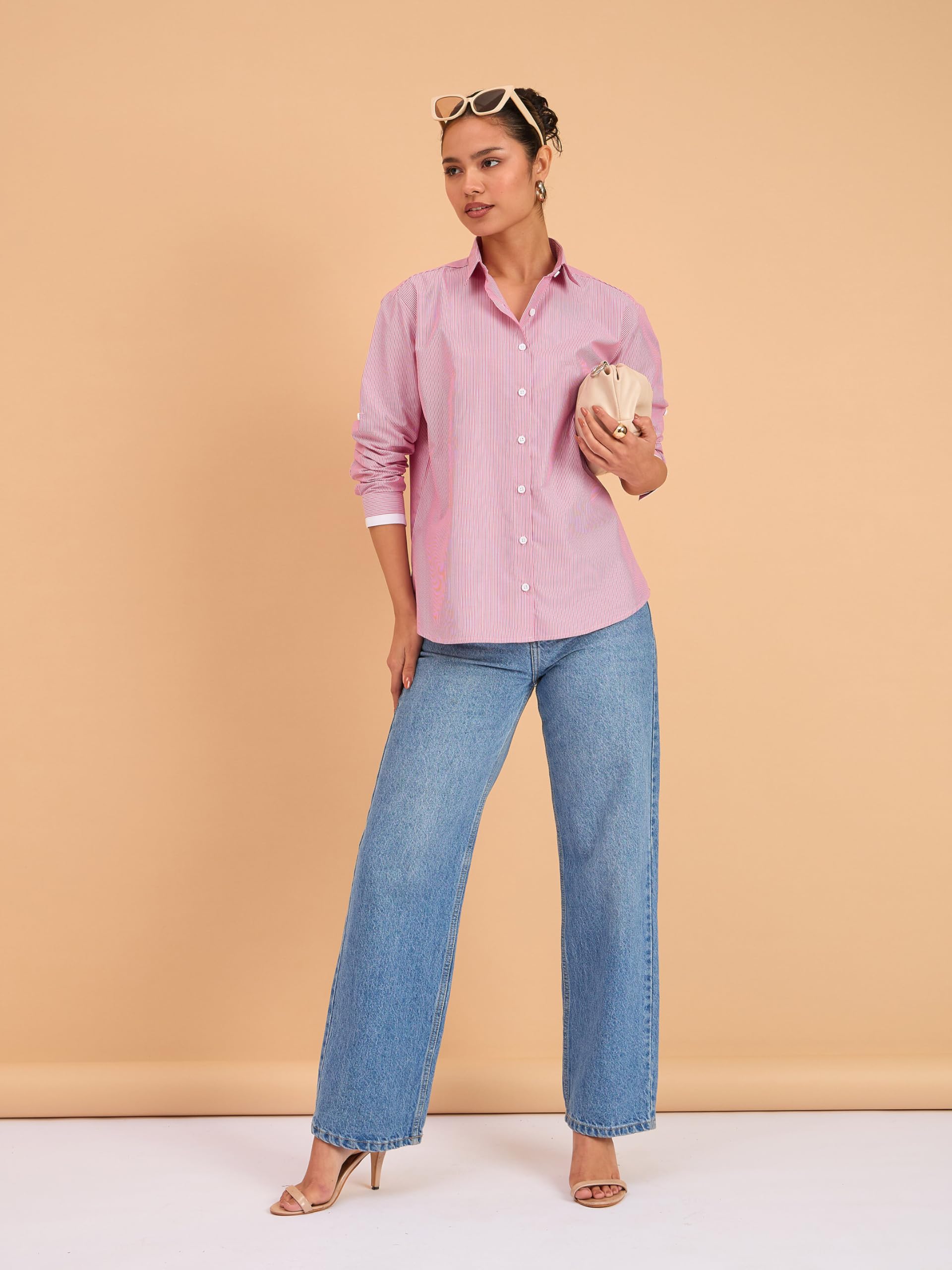 barcino Fuchsia Striped Roll Up Sleeves Shirt - Image 7 thumbnail
