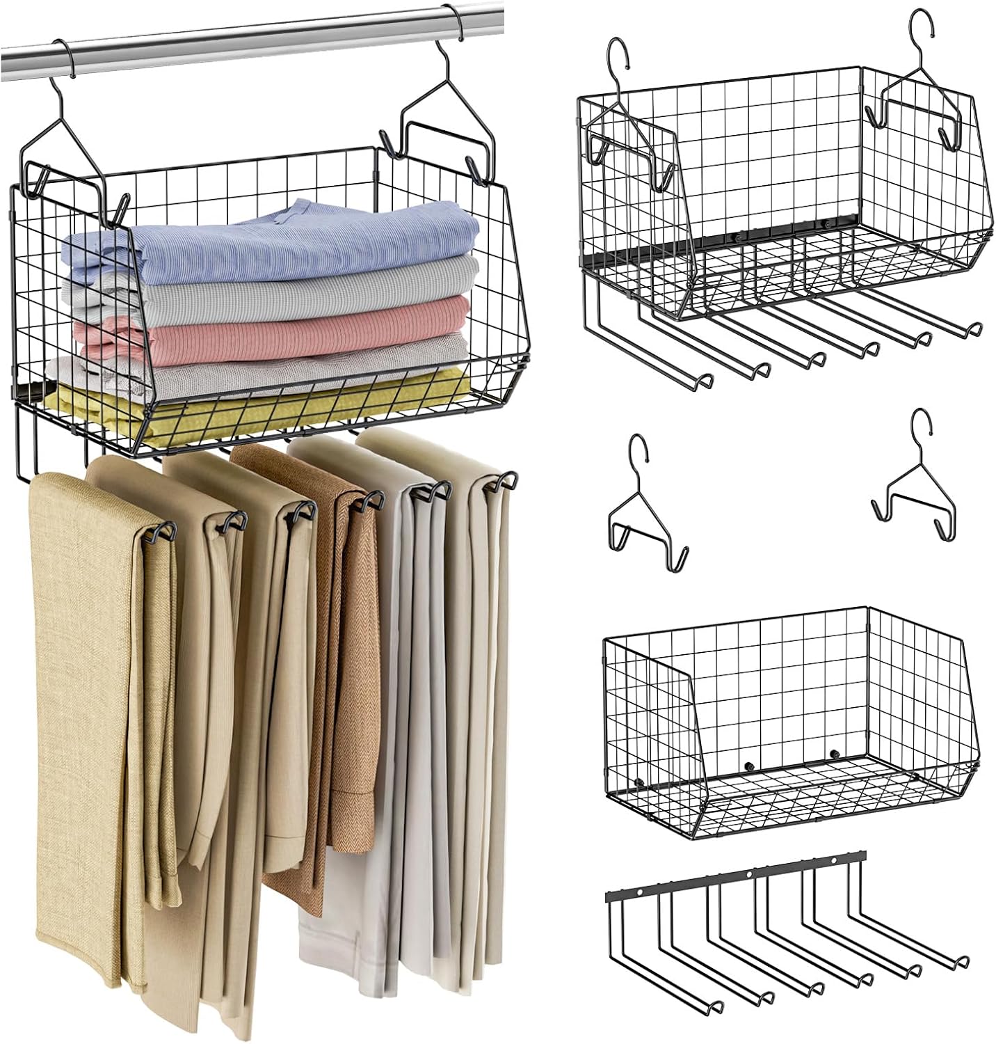 X-cosrack 2-Packs Hanging Closet Organizers and Storage with Pants Hanger, Collapsible Hanging Closet Shelves, Adjustable Hanging Organizer for Closet & RV, Black Large X-cosrack 2-Packs Hanging Closet Organizers and Storage with Pants Hanger, Collapsible Hanging Closet Shelves, Adjustable Hanging Organizer for Closet & RV, Black Large