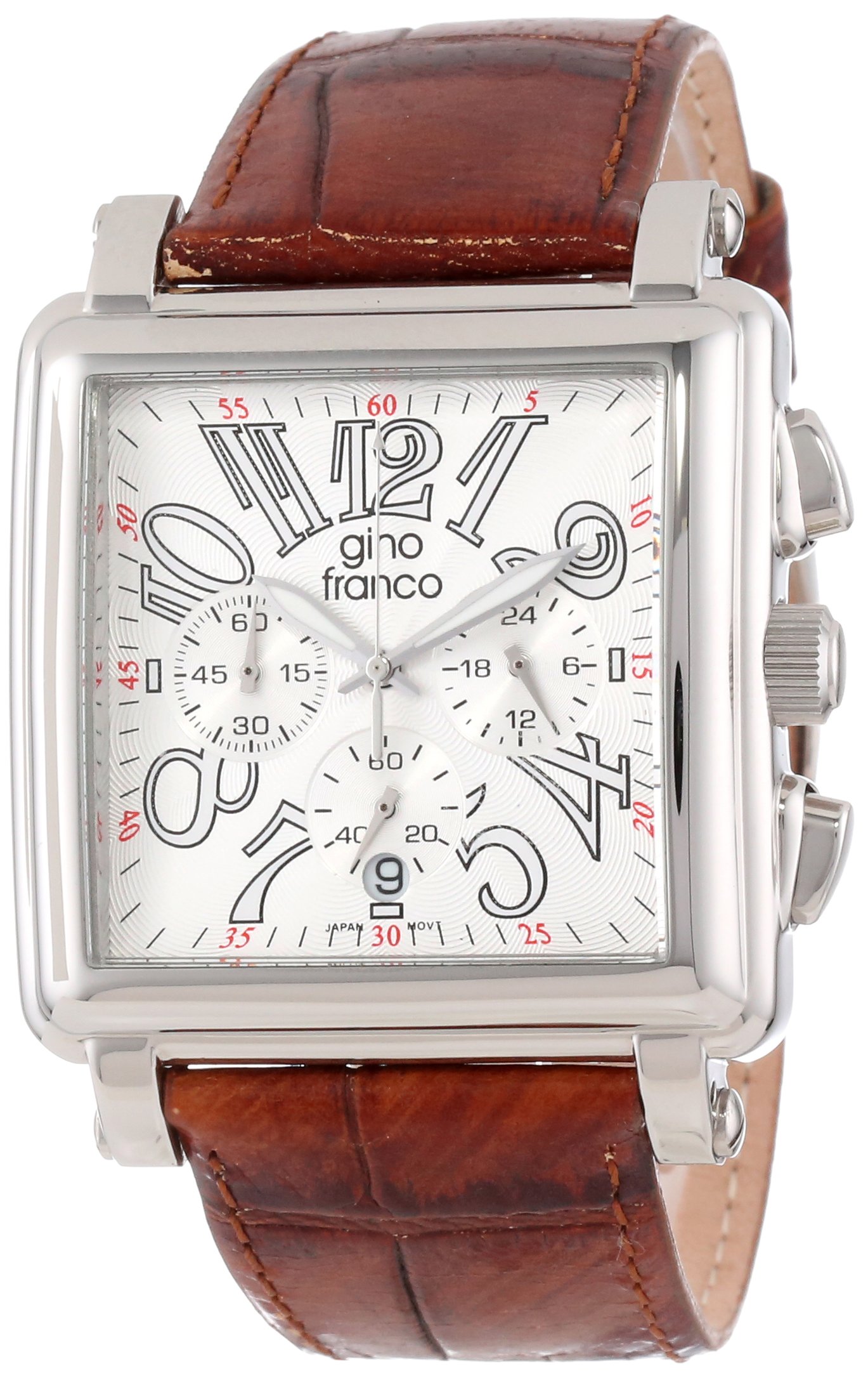 gino franco Mens 942BR Square Chronograph Stainless Steel Genuine Leather Strap Watch (B001NDEXG0) Amazon Price History, Amazon Price Tracker