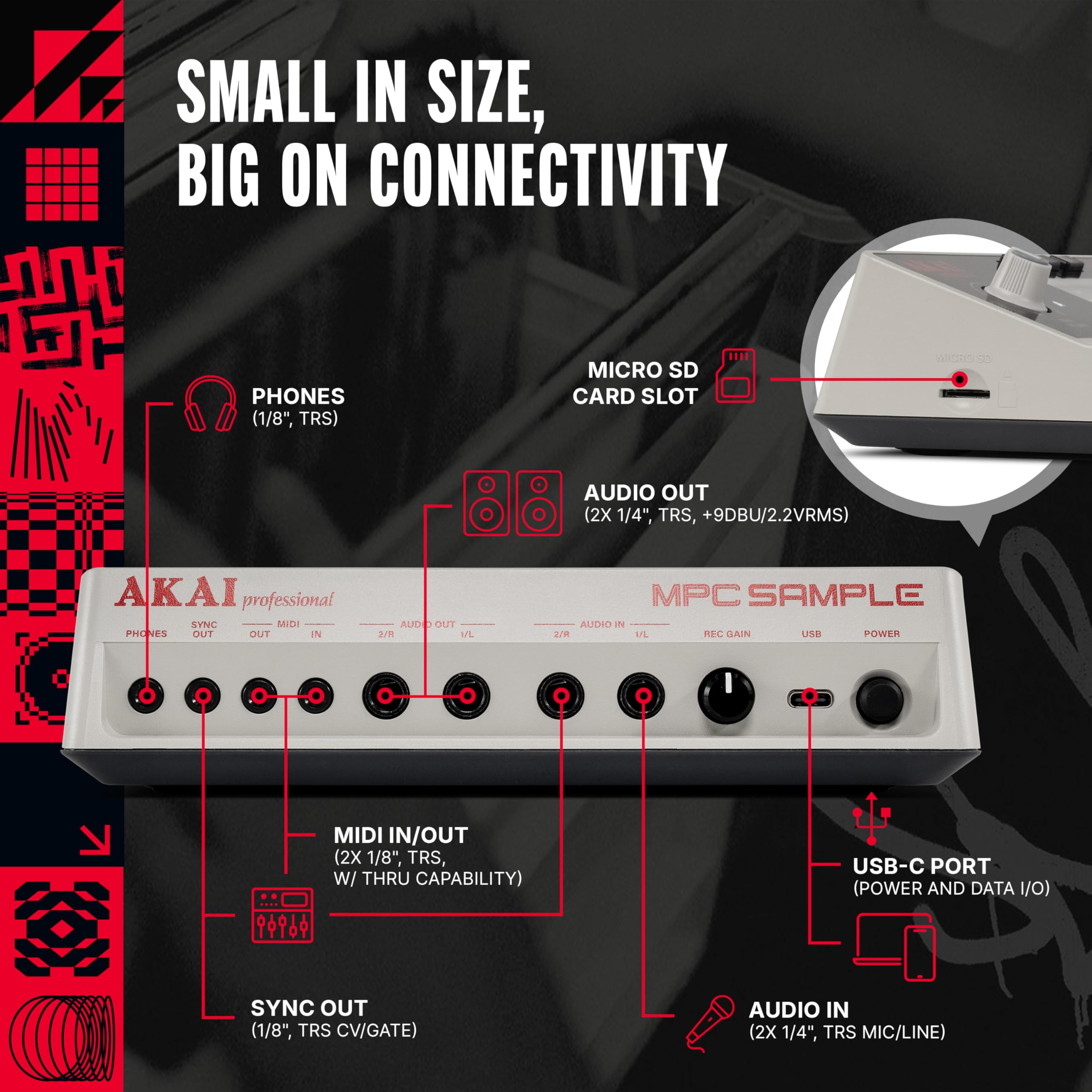 Akai Professional MPC Sample Przenośny Sampler | Tryb Samodzielny, Akumulator, USB‑C, Głośnik, Mikrofon, Do Samplowania, Sekwencjonowania i Produkcji Muzycznej