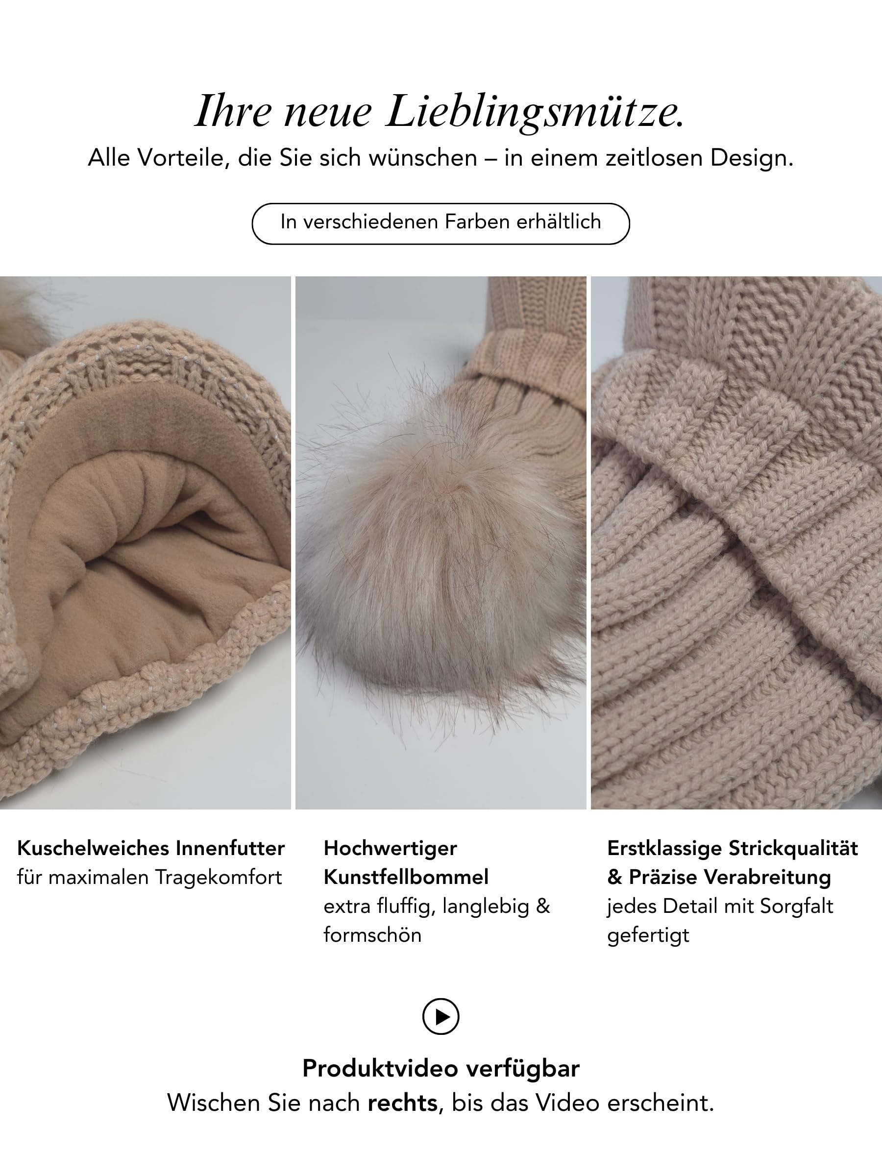 Baesics Gorro de invierno para mujer y hombre, con pompón forrado con pompón de piel sintética, estilo Beanie, fabricado en la UE, talla única, cálido y elástico con forro polar