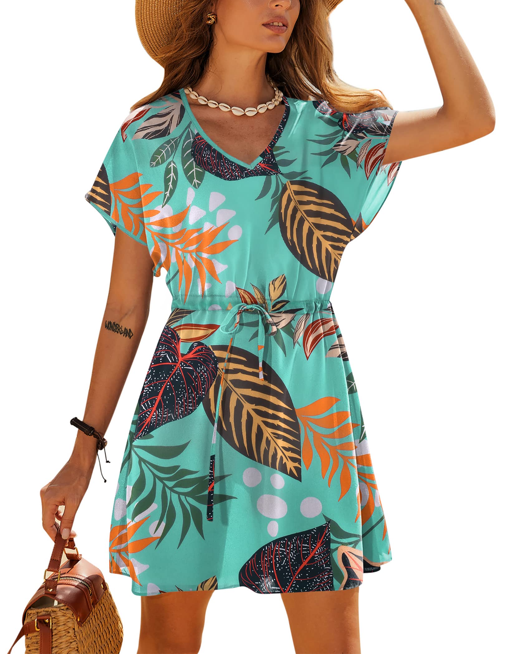 Ekouaer Womens Cover Ups Casual Swimsuit Coverups Flowy Tie Waist Beach Cover Up Dress
