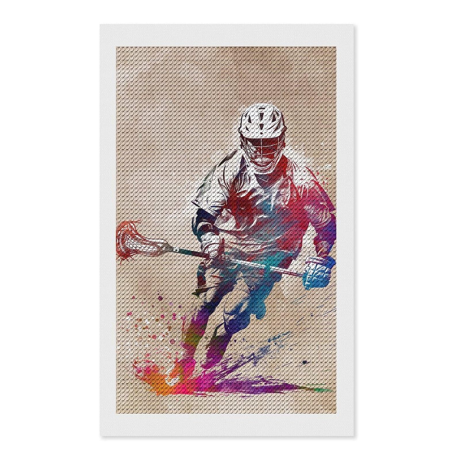 Junmoney Lacrosse Player Watercolor Art Diamond Painting Canvas Kit 12"x20", Round Gems, Living Room Decor, Seasonal Gift Choice, Modern Decor