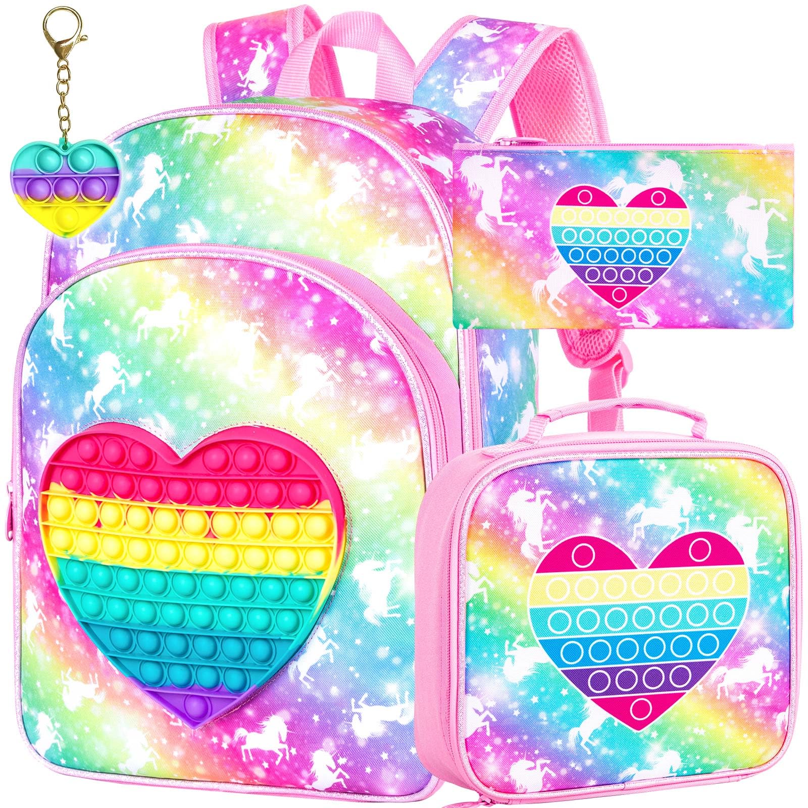 CCJPX 3PCS Unicorn Backpacks for Girls, 16" Kids Preschool School Bookbag and Lunch Box for Elementary Toddler Kindergarten - Pink