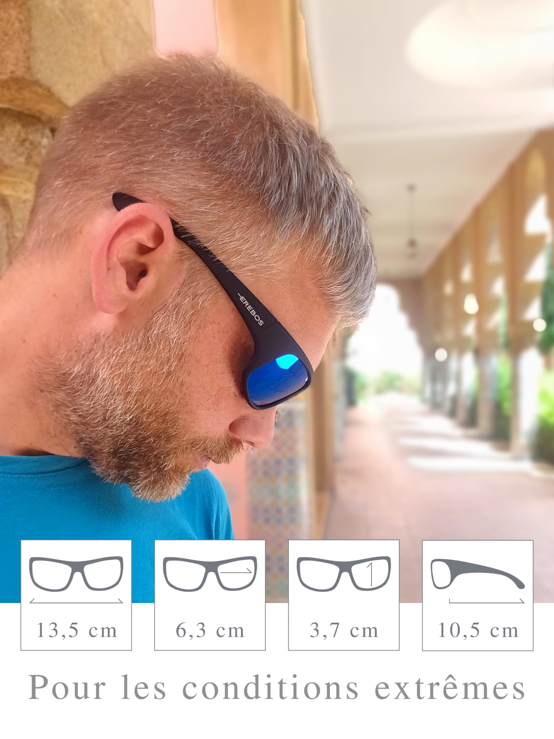 EREBOS Lunettes de soleil catégorie 4 - Extra foncées pour homme et femme - Verres polarisés et miroir - Lunettes glaciers CAT 4 - UV 400 - Lunettes pour yeux sensibles à la lumière
